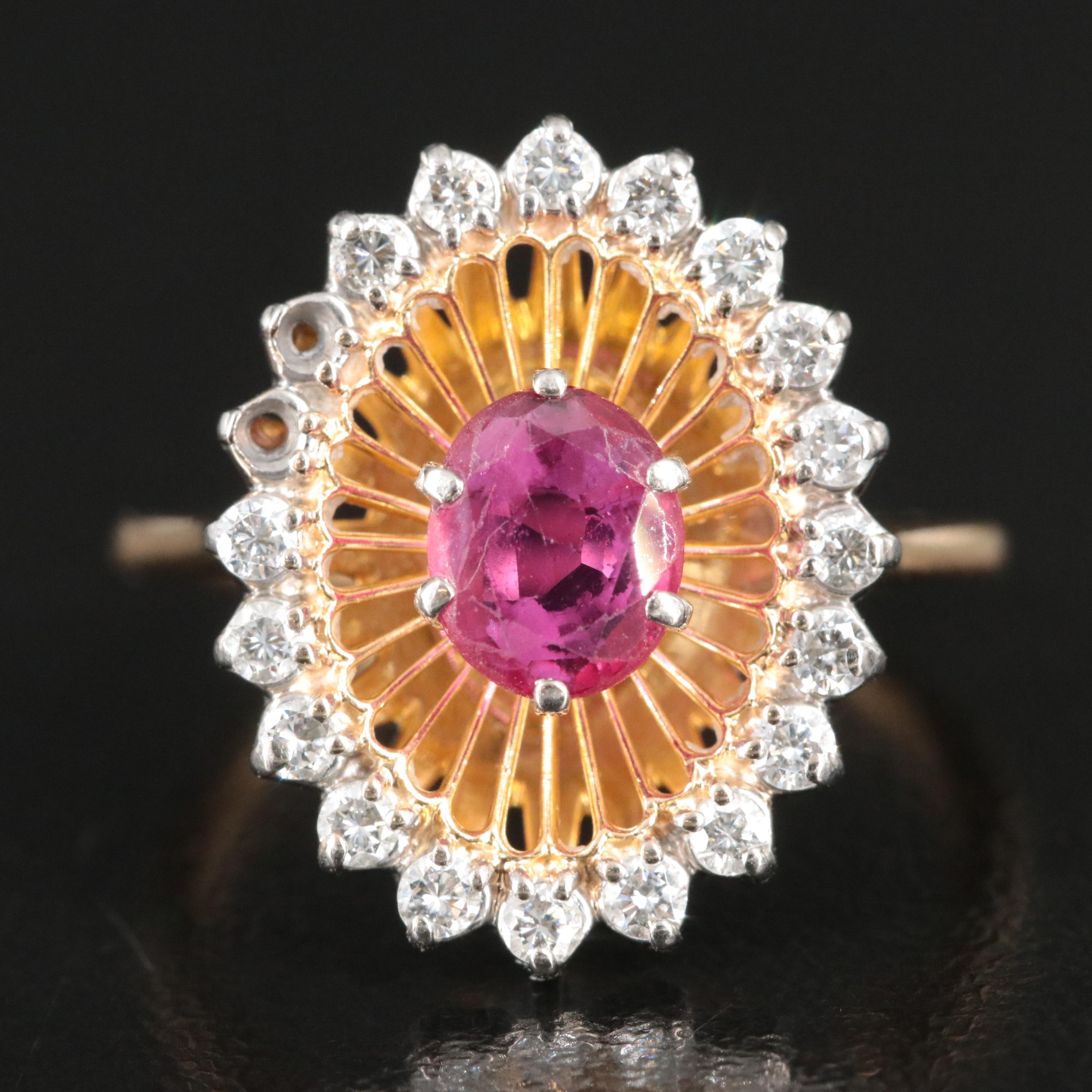 Vintage 18K Ruby and Diamond Shadowbox Ring