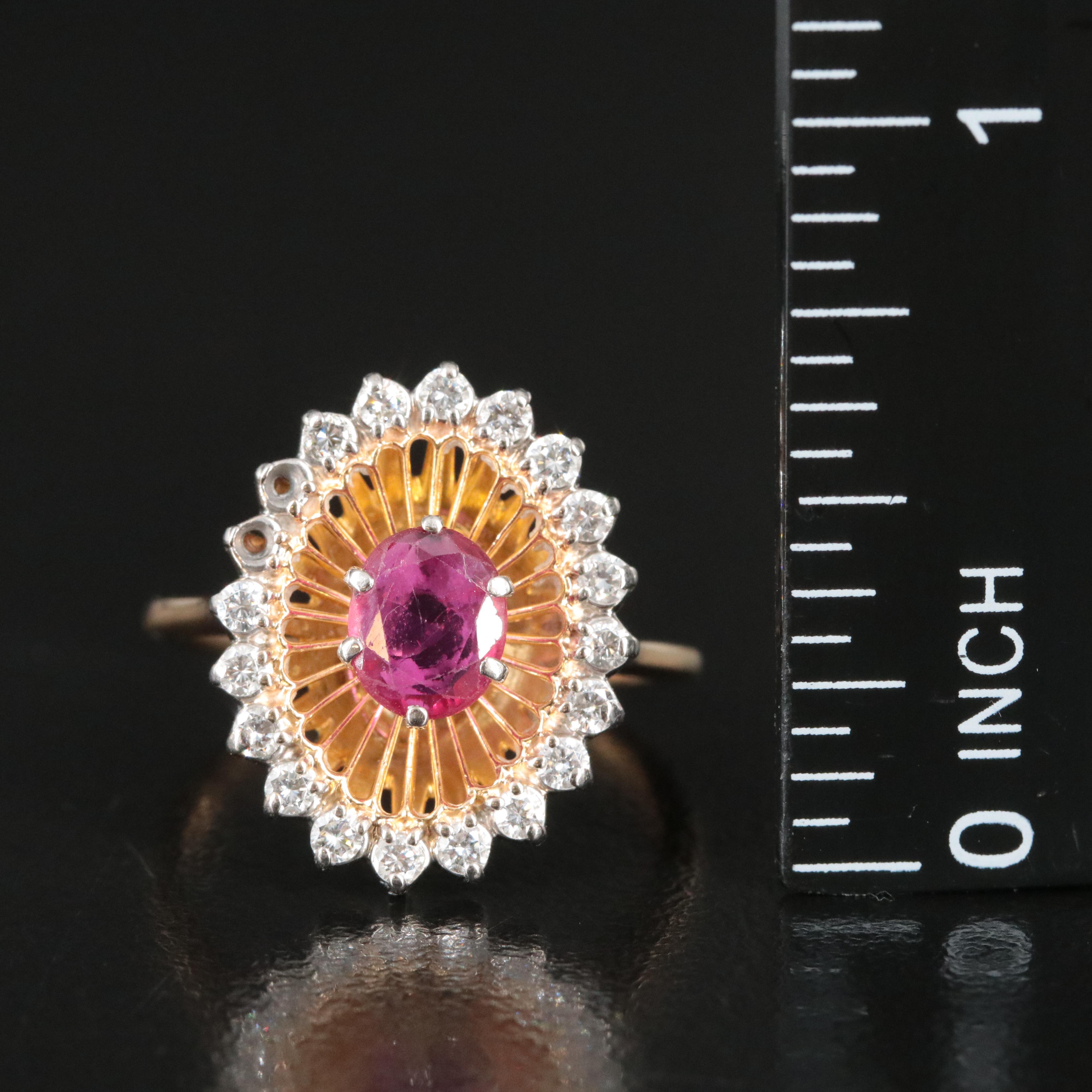 Vintage 18K Ruby and Diamond Shadowbox Ring