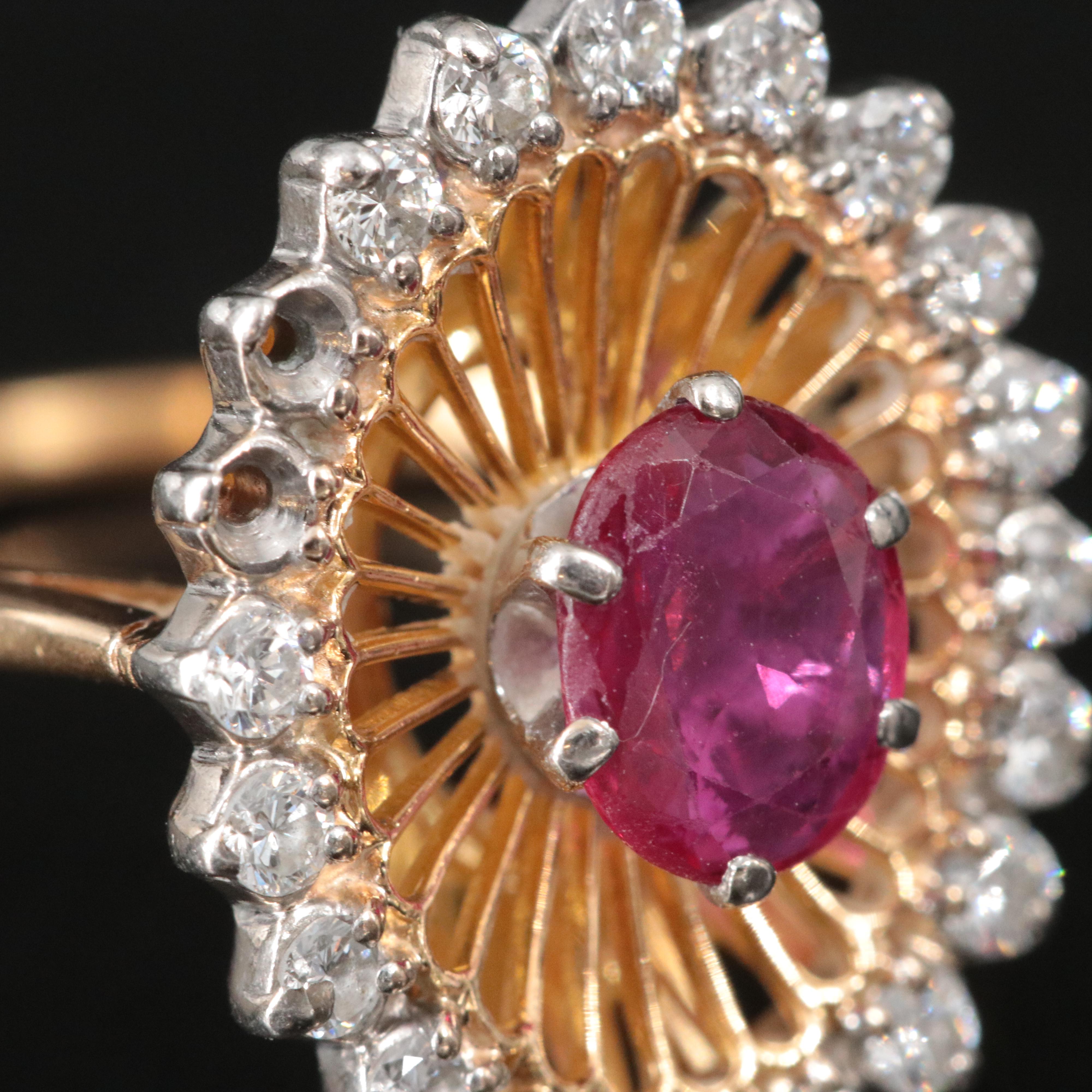 Vintage 18K Ruby and Diamond Shadowbox Ring