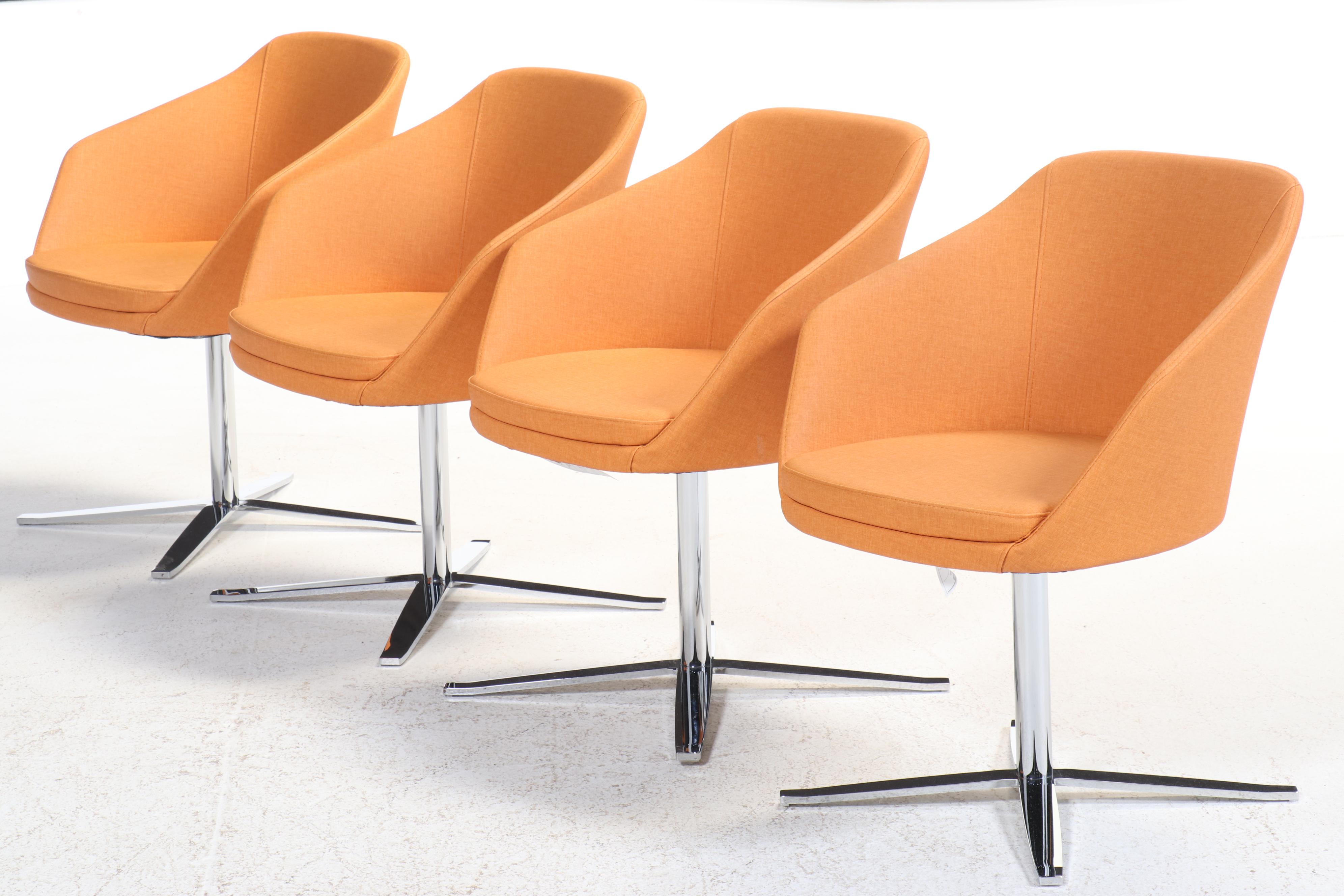 Six Global Upholstery Co. "Drift" Mid Century Modern Style Swivel Side Chairs