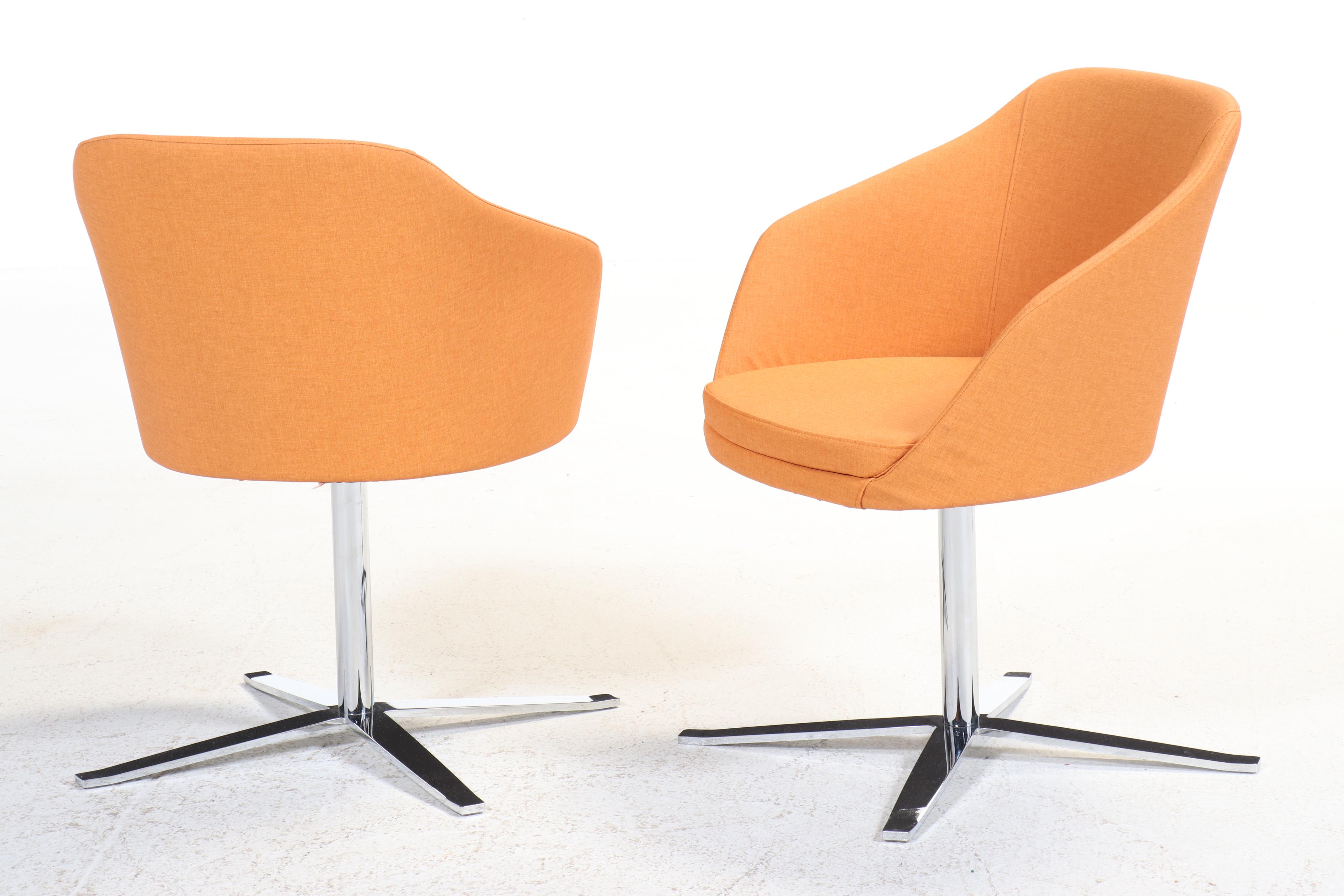 Six Global Upholstery Co. "Drift" Mid Century Modern Style Swivel Side Chairs