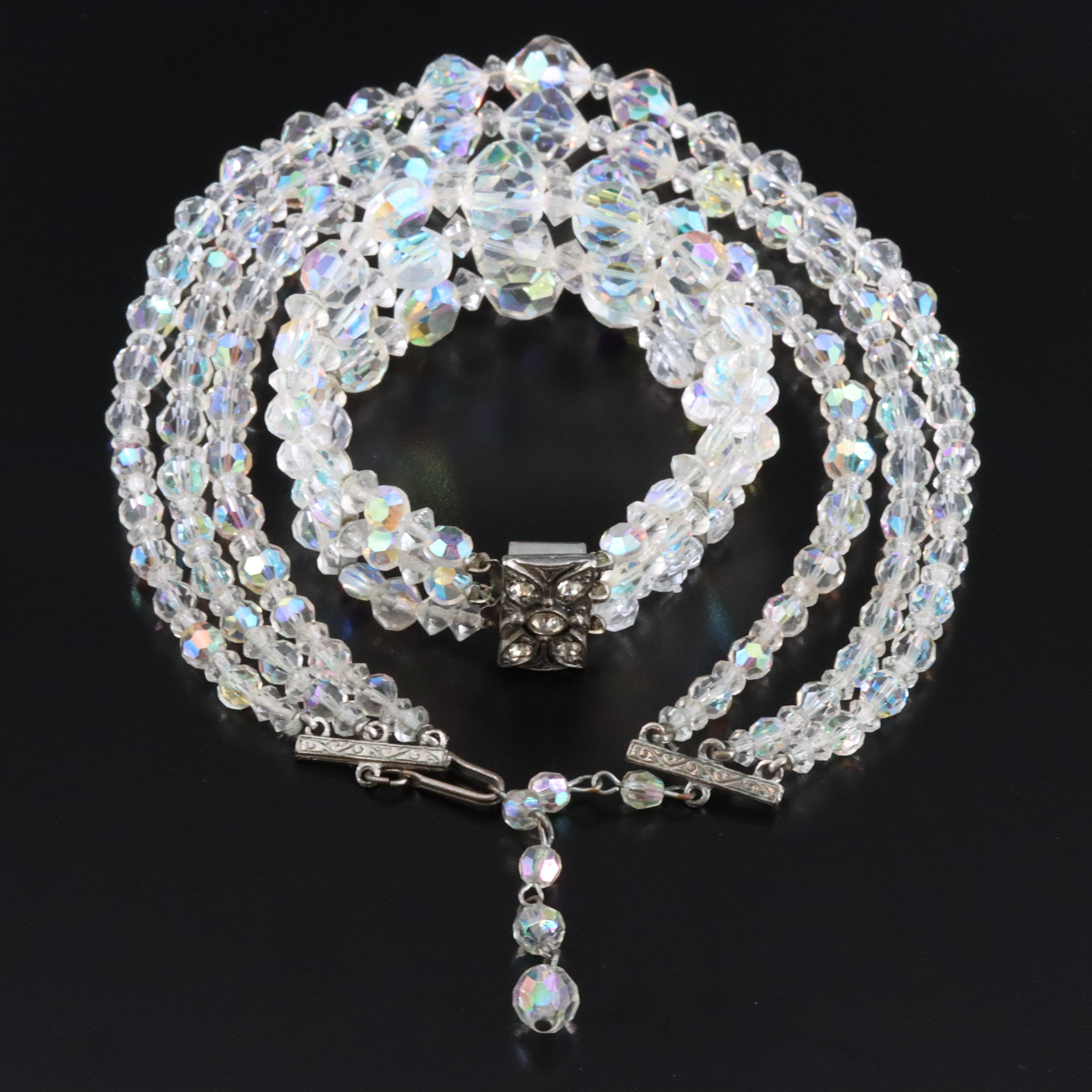 Vintage Aurora Borealis Crystal Necklace and Bracelet