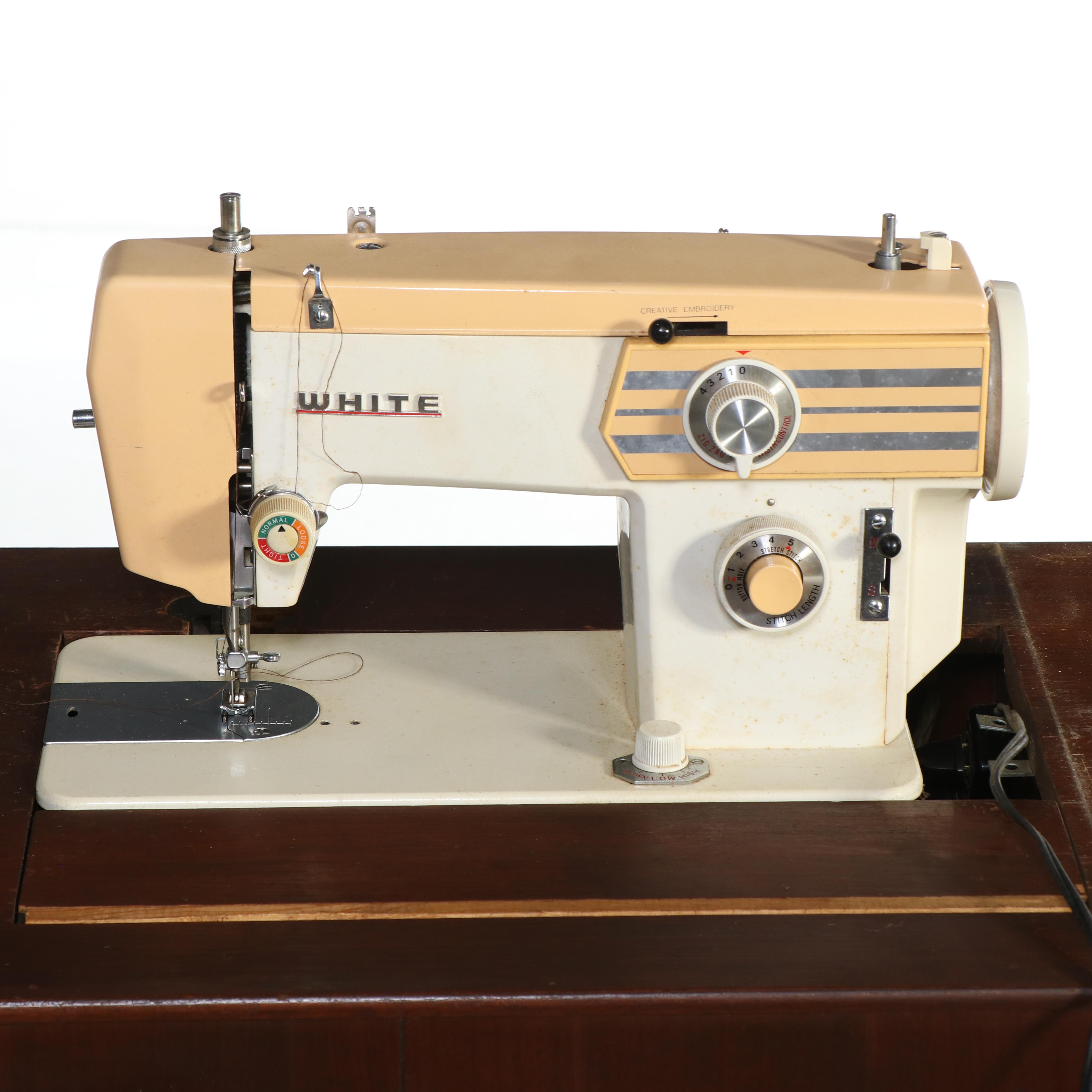 White Model 933 Sewing Machine Cabinet with Dresser Mirror, Mid-20th Century