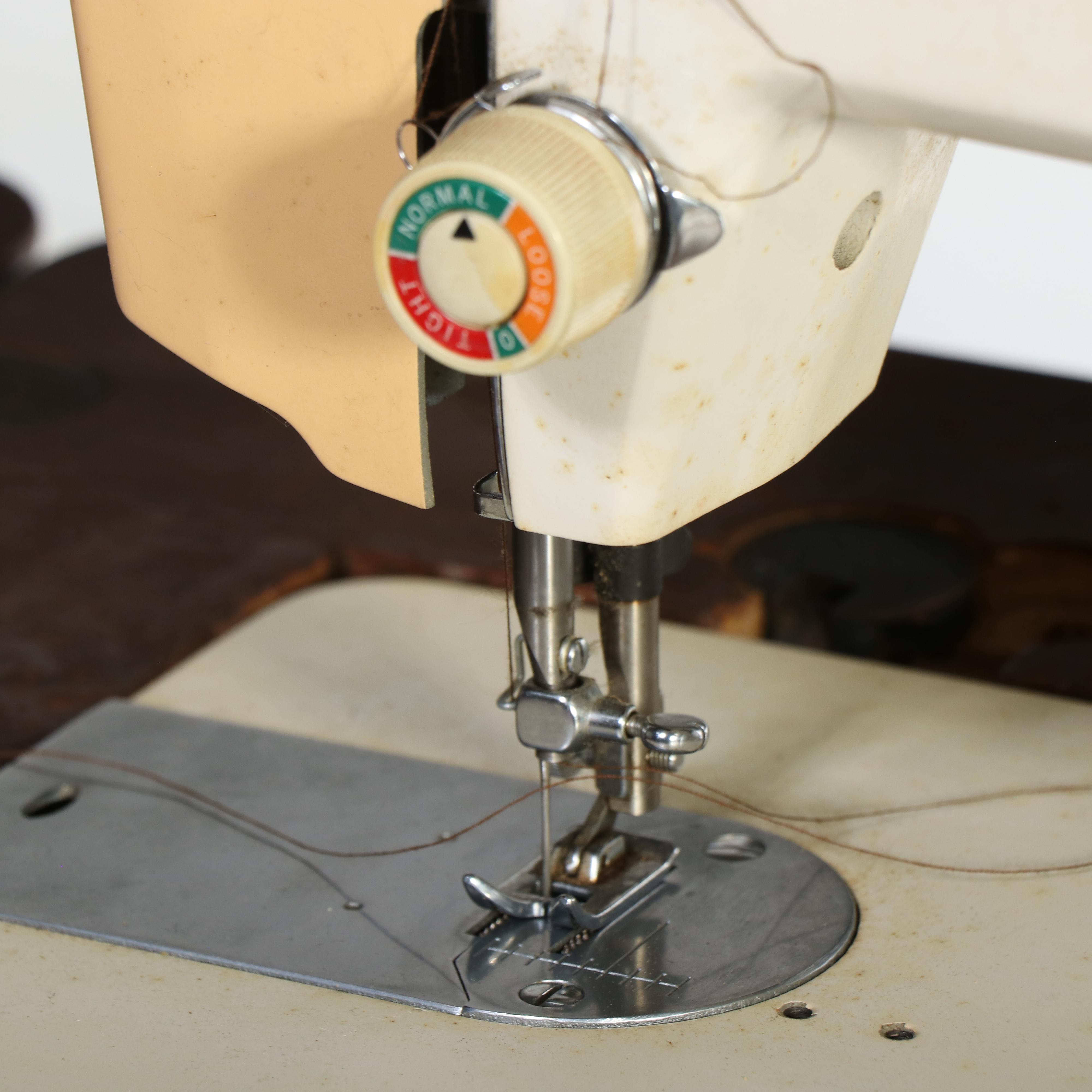 White Model 933 Sewing Machine Cabinet with Dresser Mirror, Mid-20th Century