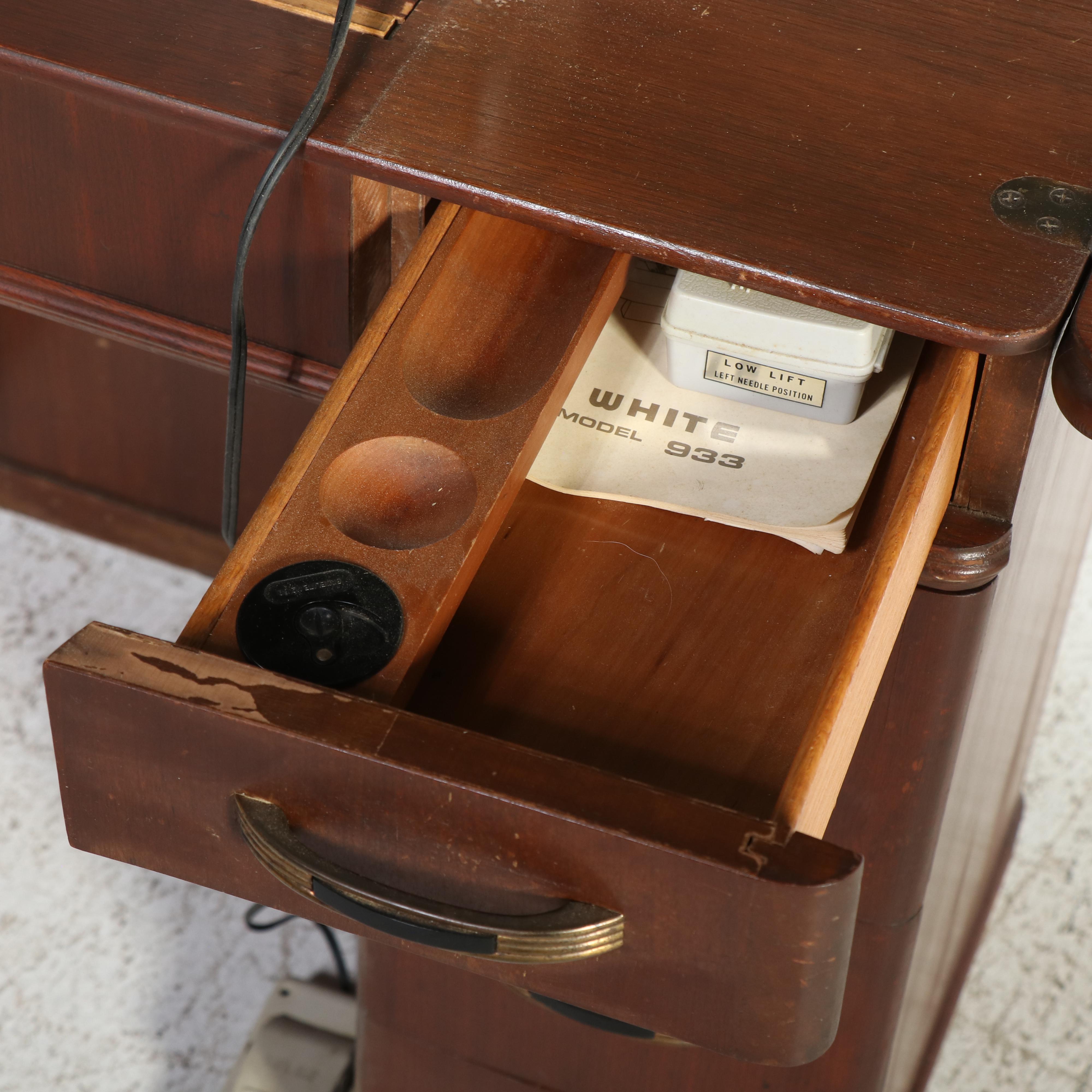 White Model 933 Sewing Machine Cabinet with Dresser Mirror, Mid-20th Century