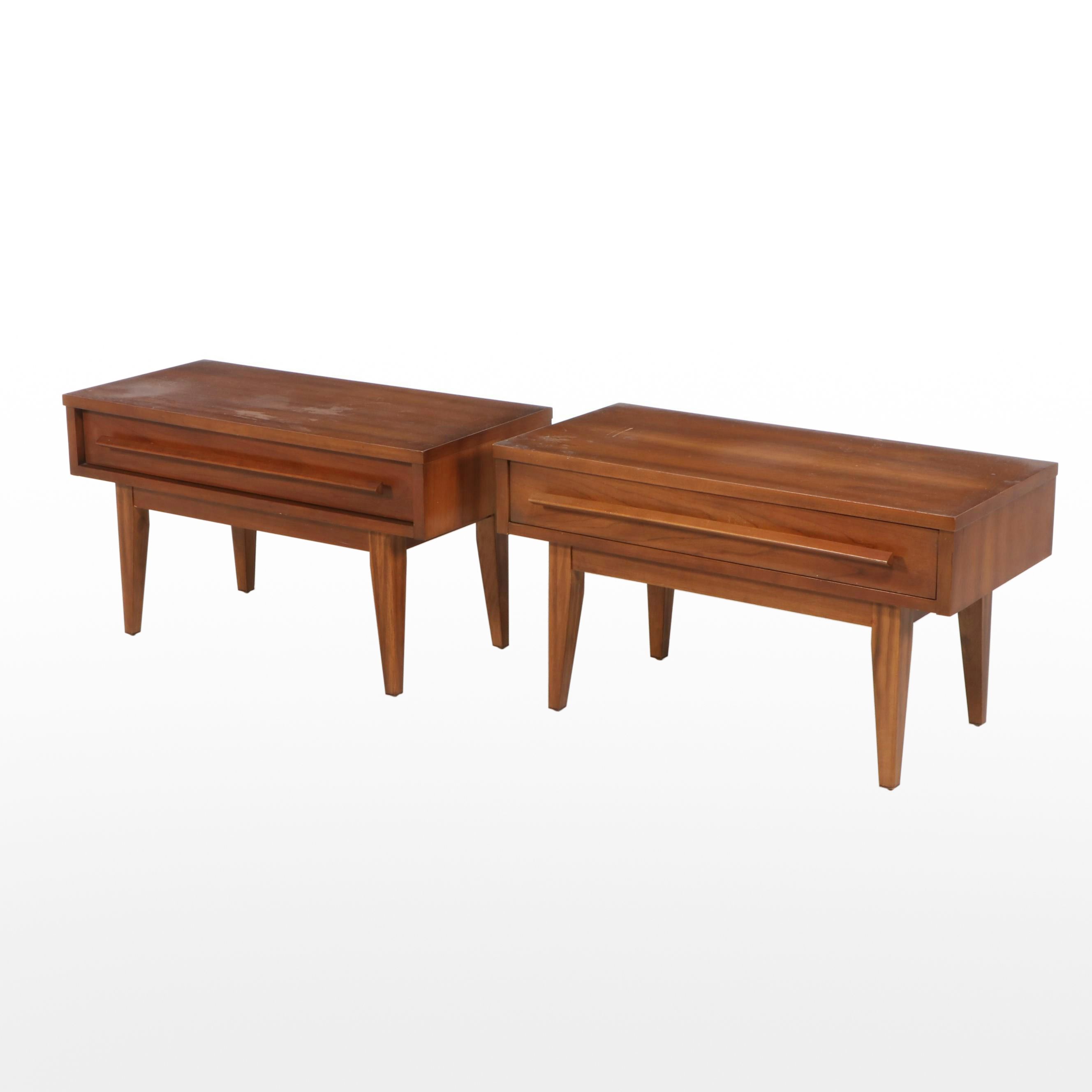 Pair of Dixie Mid Century Modern Cherrywood-Veneered Side Tables