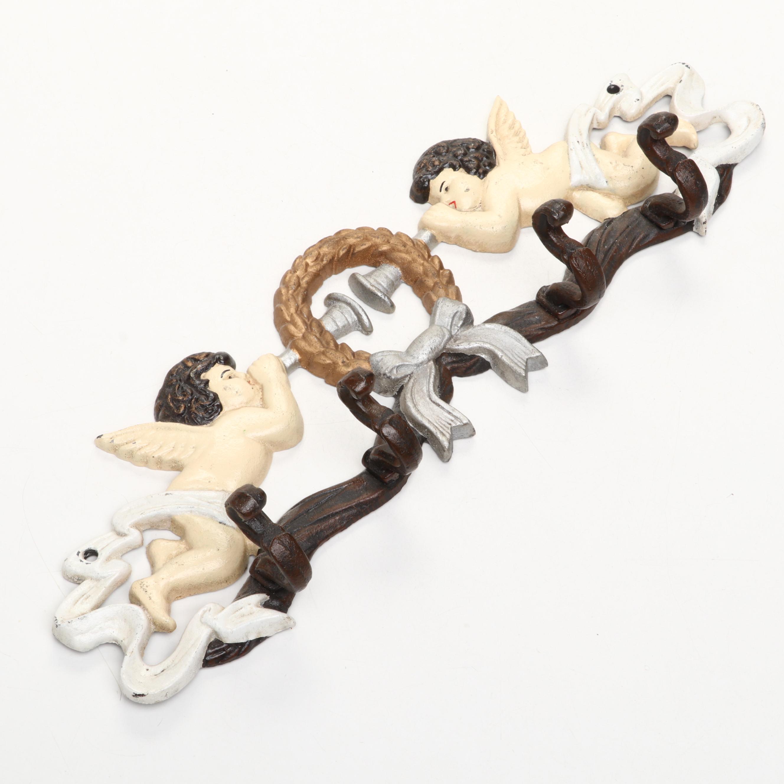 Painted Cast Metal Cherub Wall Hook