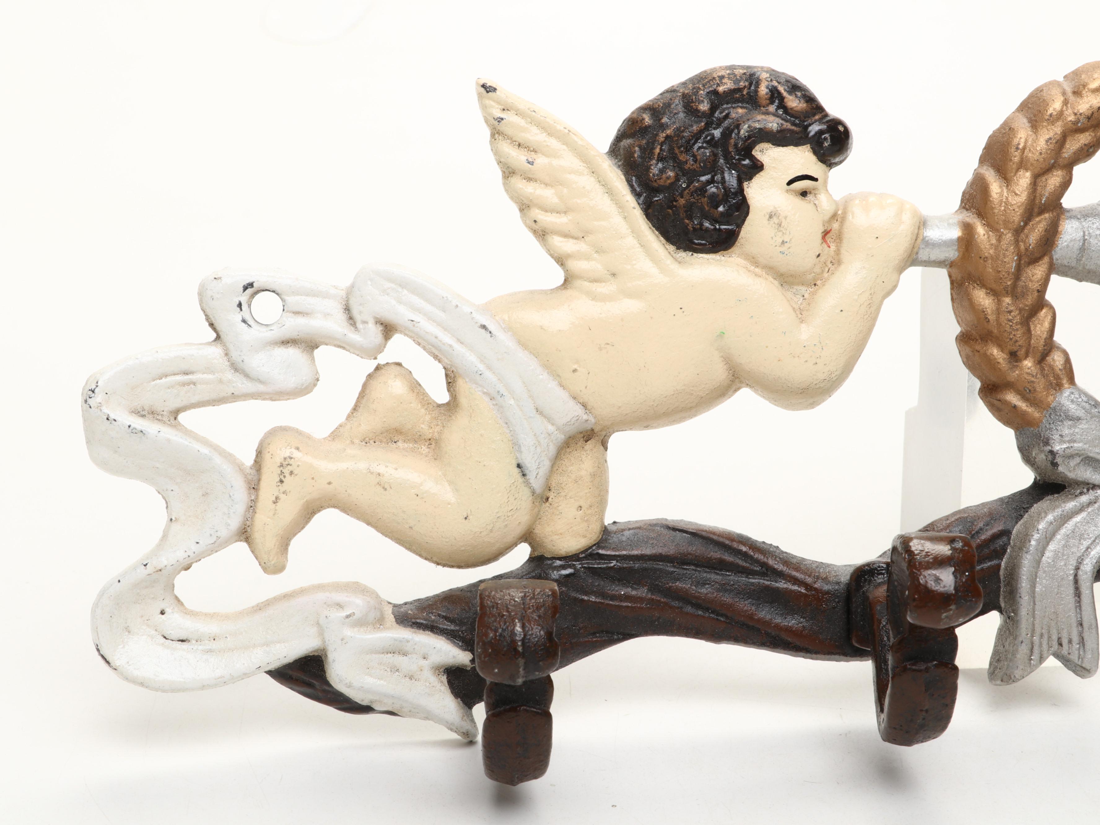 Painted Cast Metal Cherub Wall Hook