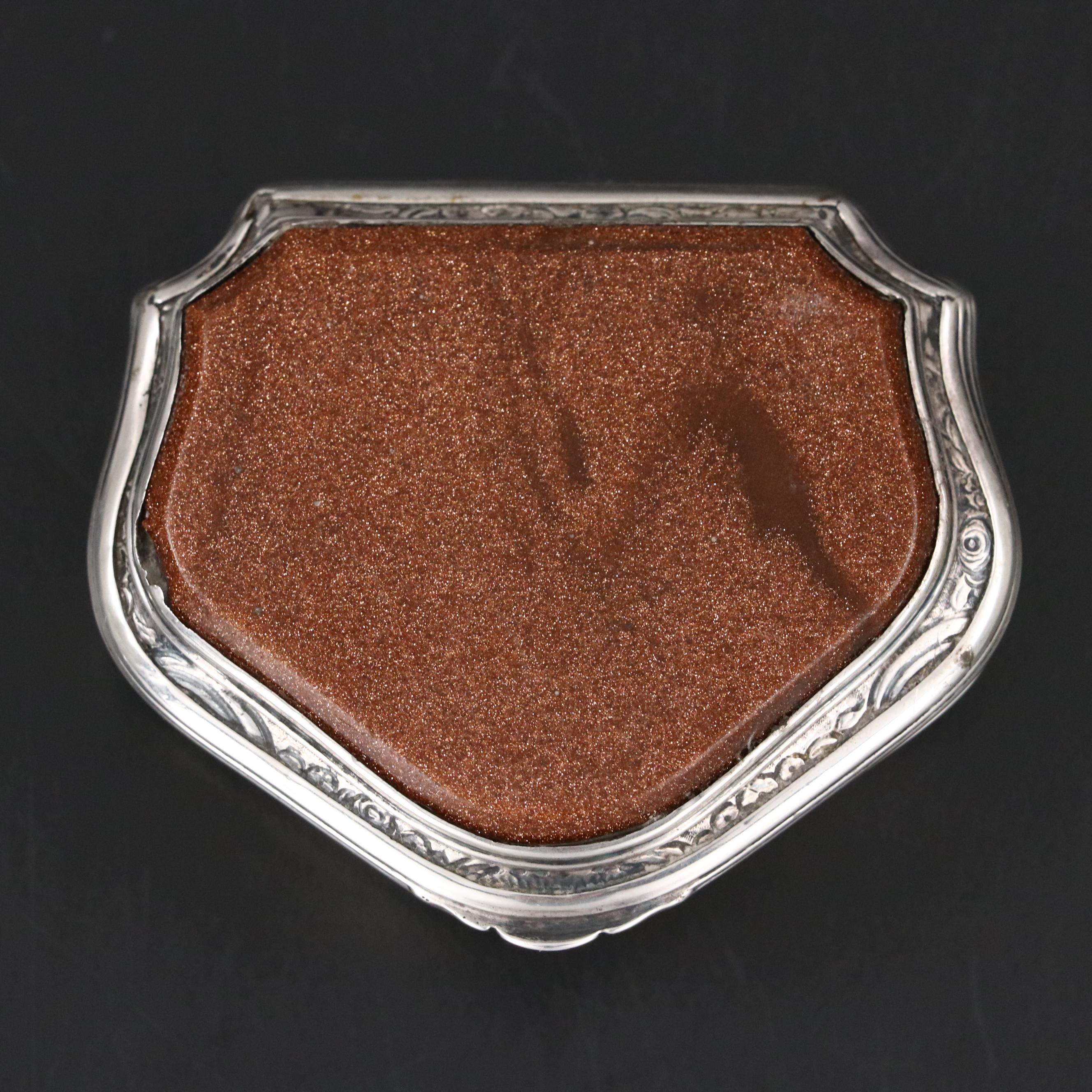 European Goldstone and 800 Silver Snuff Box, 19th Century