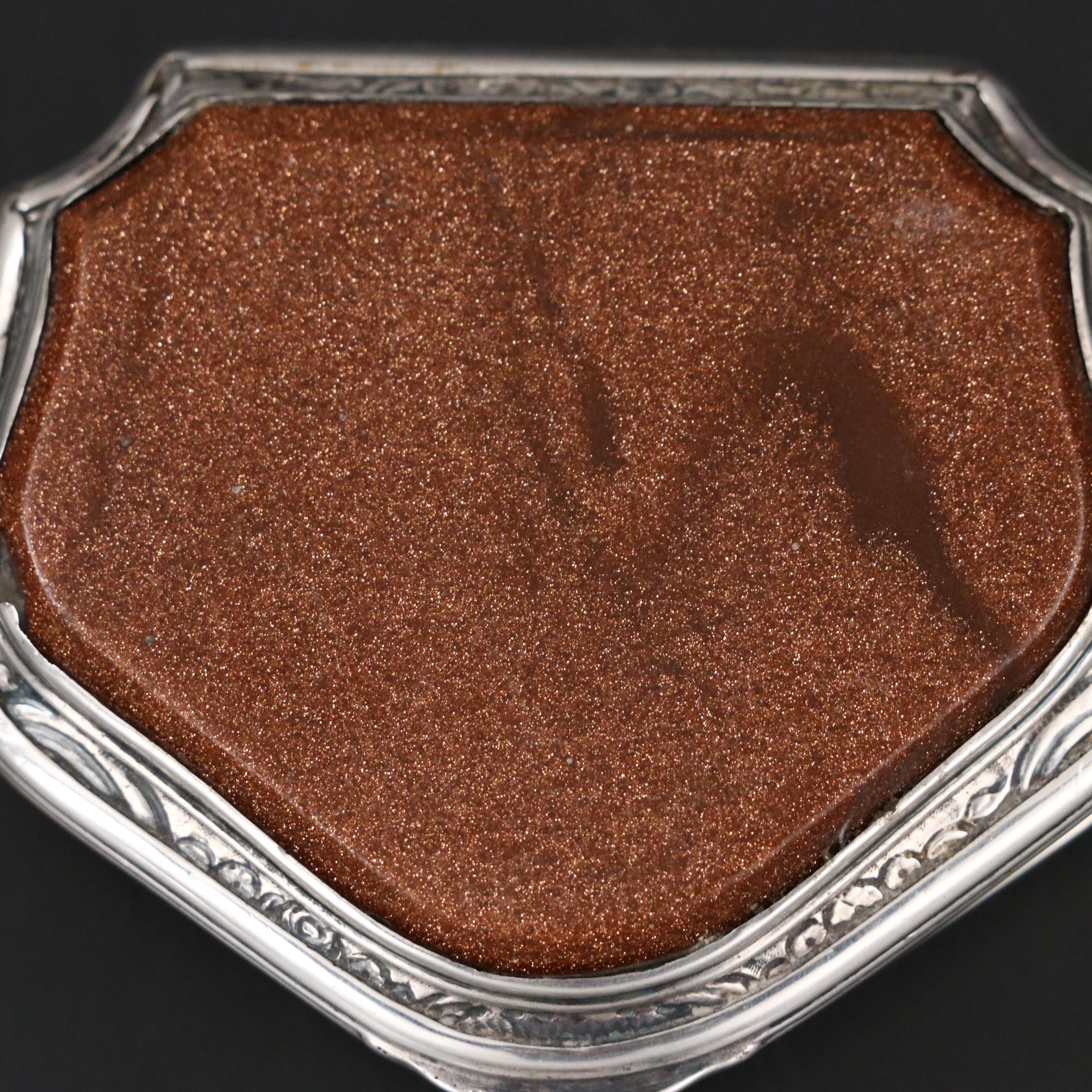European Goldstone and 800 Silver Snuff Box, 19th Century
