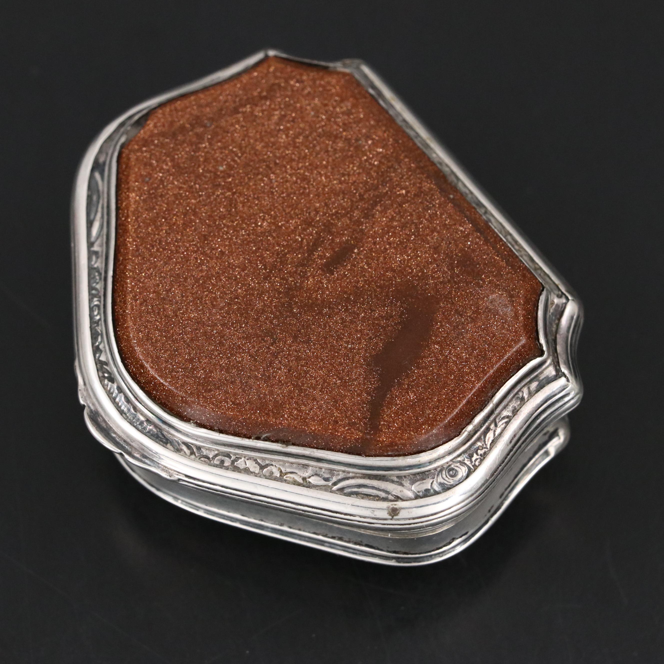 European Goldstone and 800 Silver Snuff Box, 19th Century