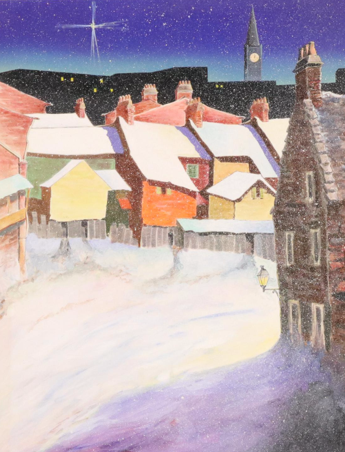 Don Dougherty Cityscape Illustration With Starry Night Sky, Mid-20th Century