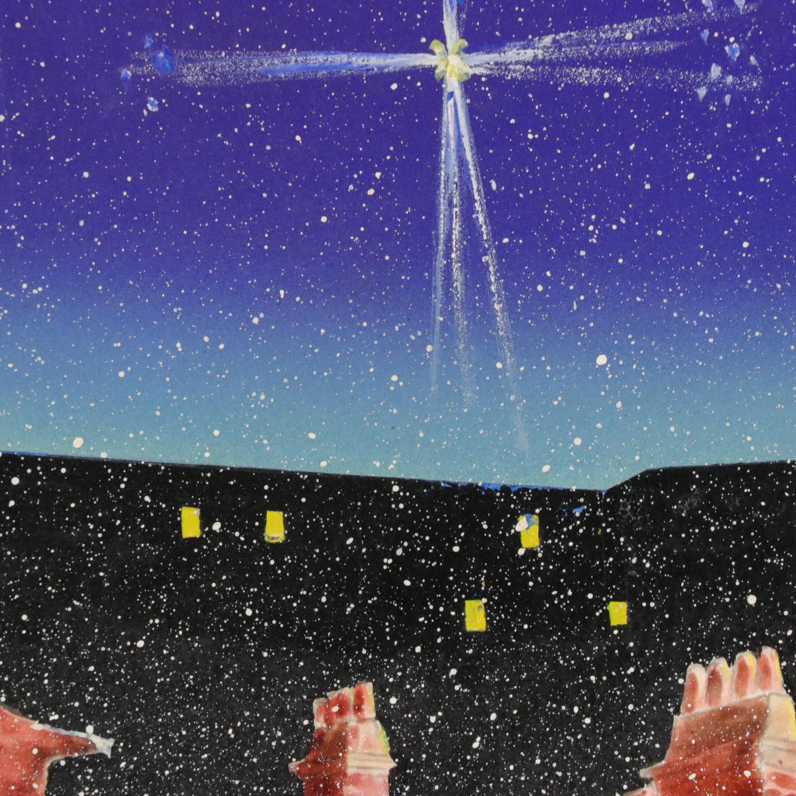 Don Dougherty Cityscape Illustration With Starry Night Sky, Mid-20th Century