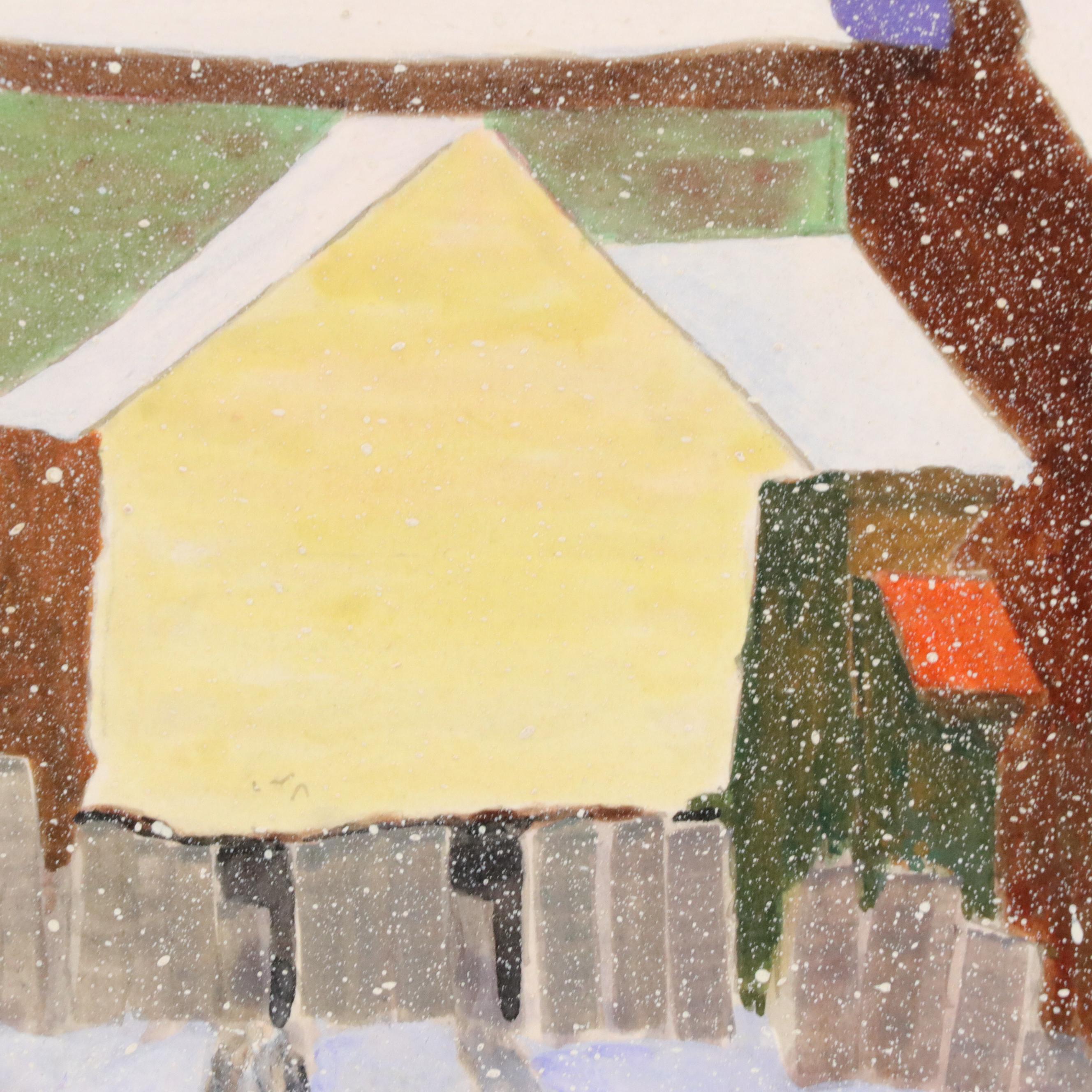 Don Dougherty Cityscape Illustration With Starry Night Sky, Mid-20th Century