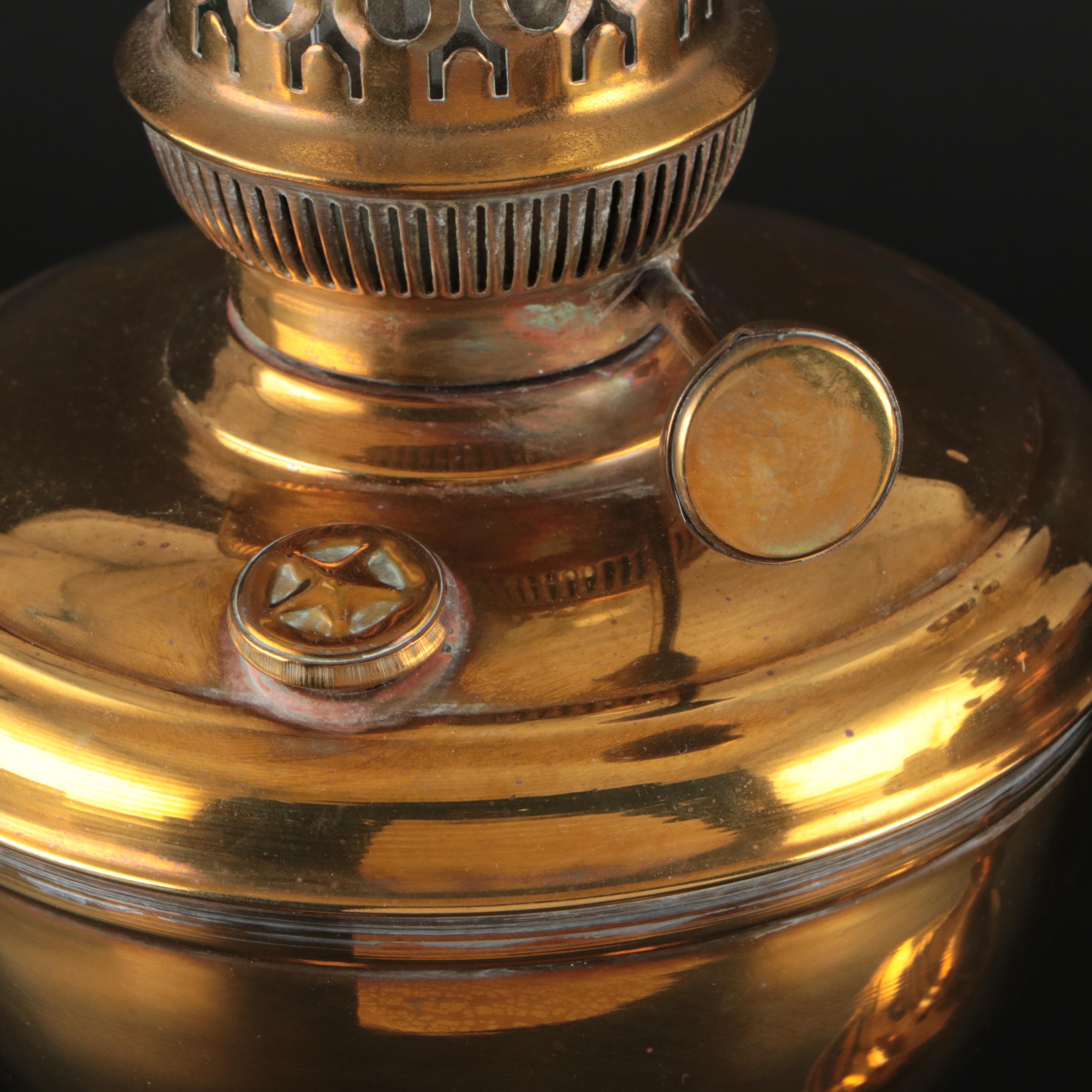 Otto Müller "Miracle-Light" Brass Oil Lamps with Glass Hurricanes, 19th Century