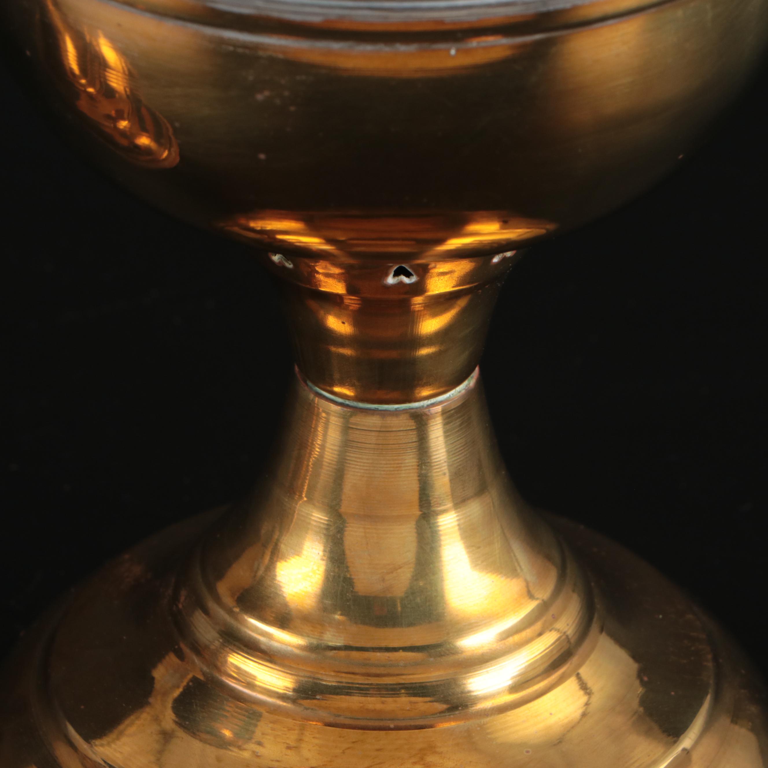 Otto Müller "Miracle-Light" Brass Oil Lamps with Glass Hurricanes, 19th Century