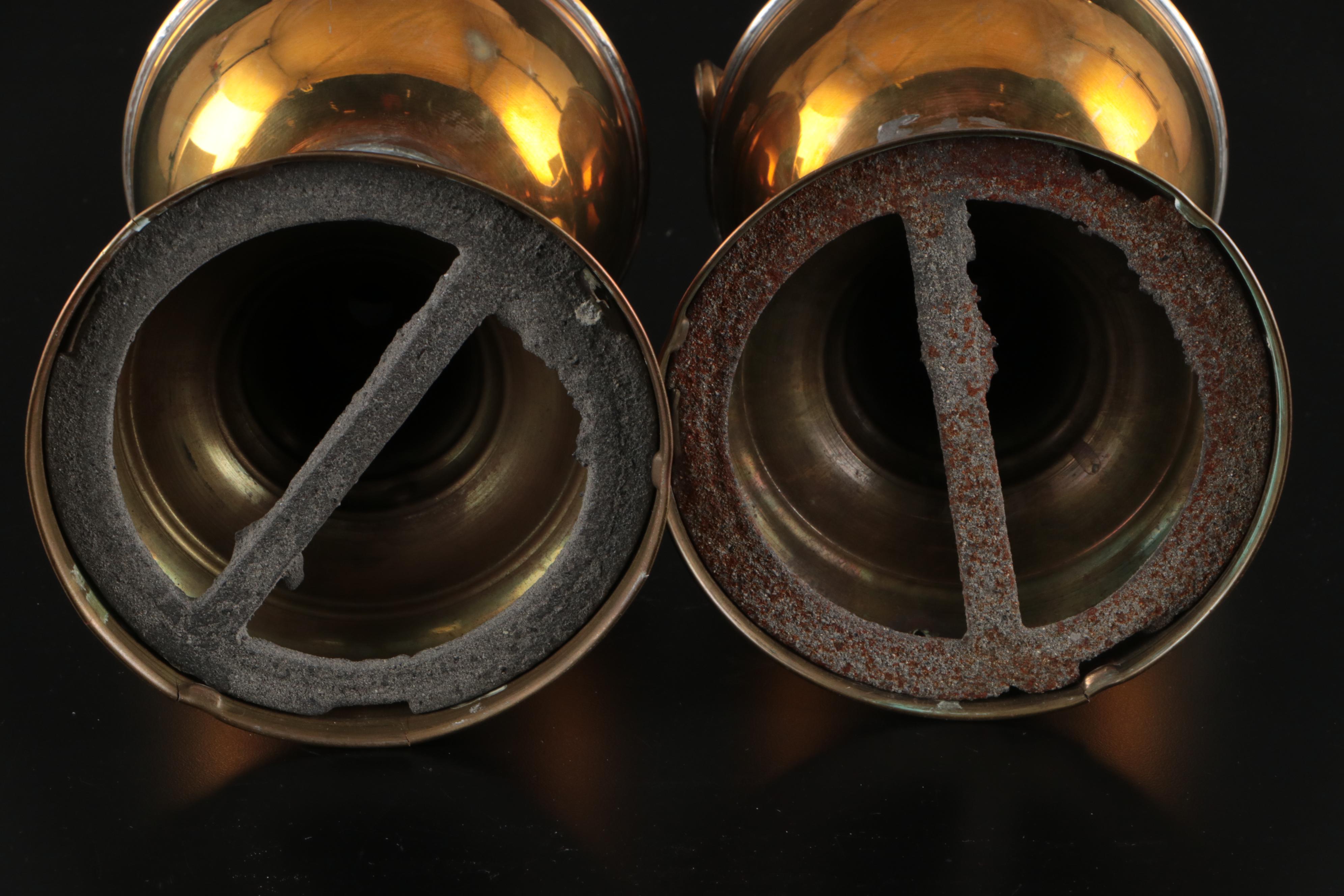 Otto Müller "Miracle-Light" Brass Oil Lamps with Glass Hurricanes, 19th Century