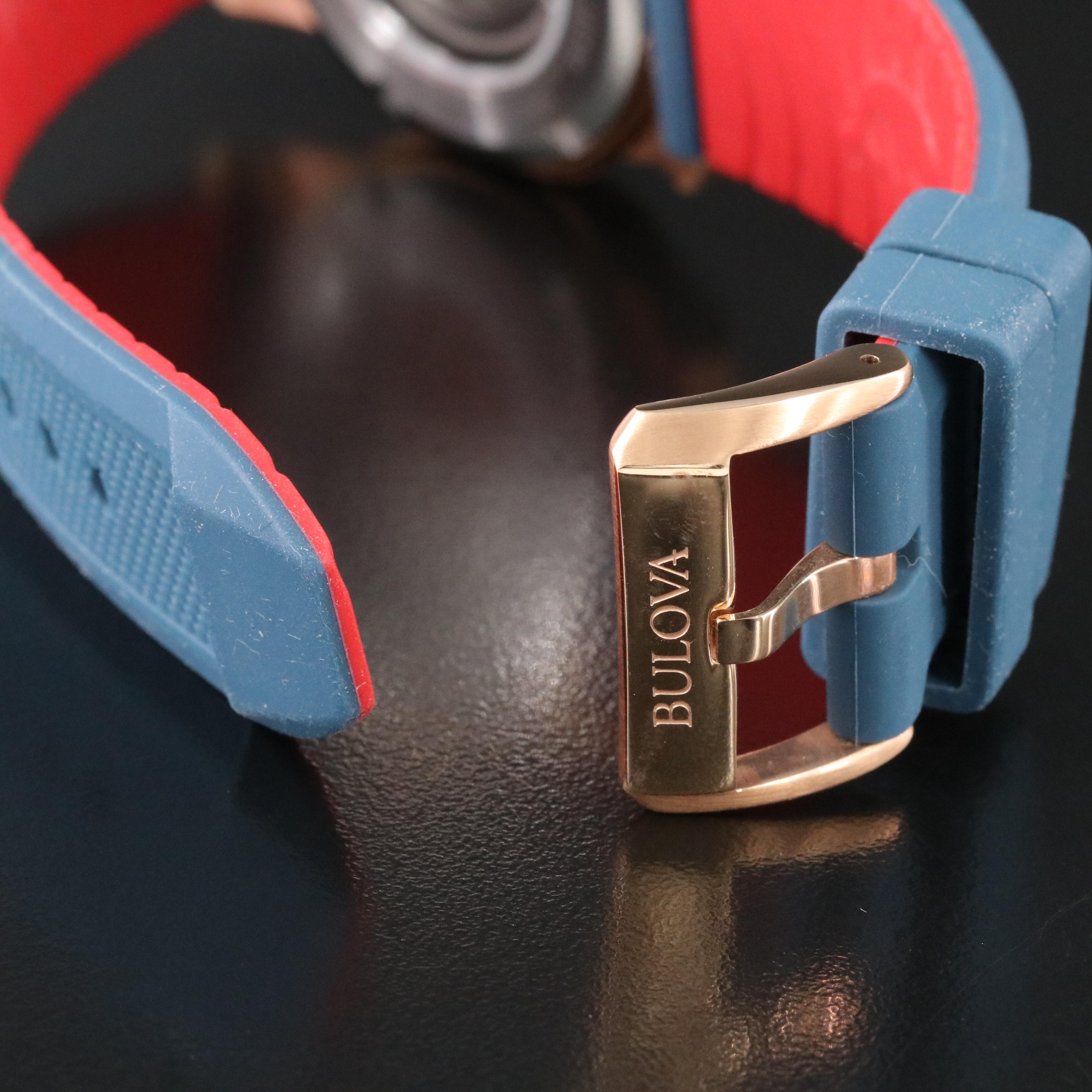 Bulova Marine Star 98A227 Blue 44mm Rose Gold Tone Steel Automatic Watch