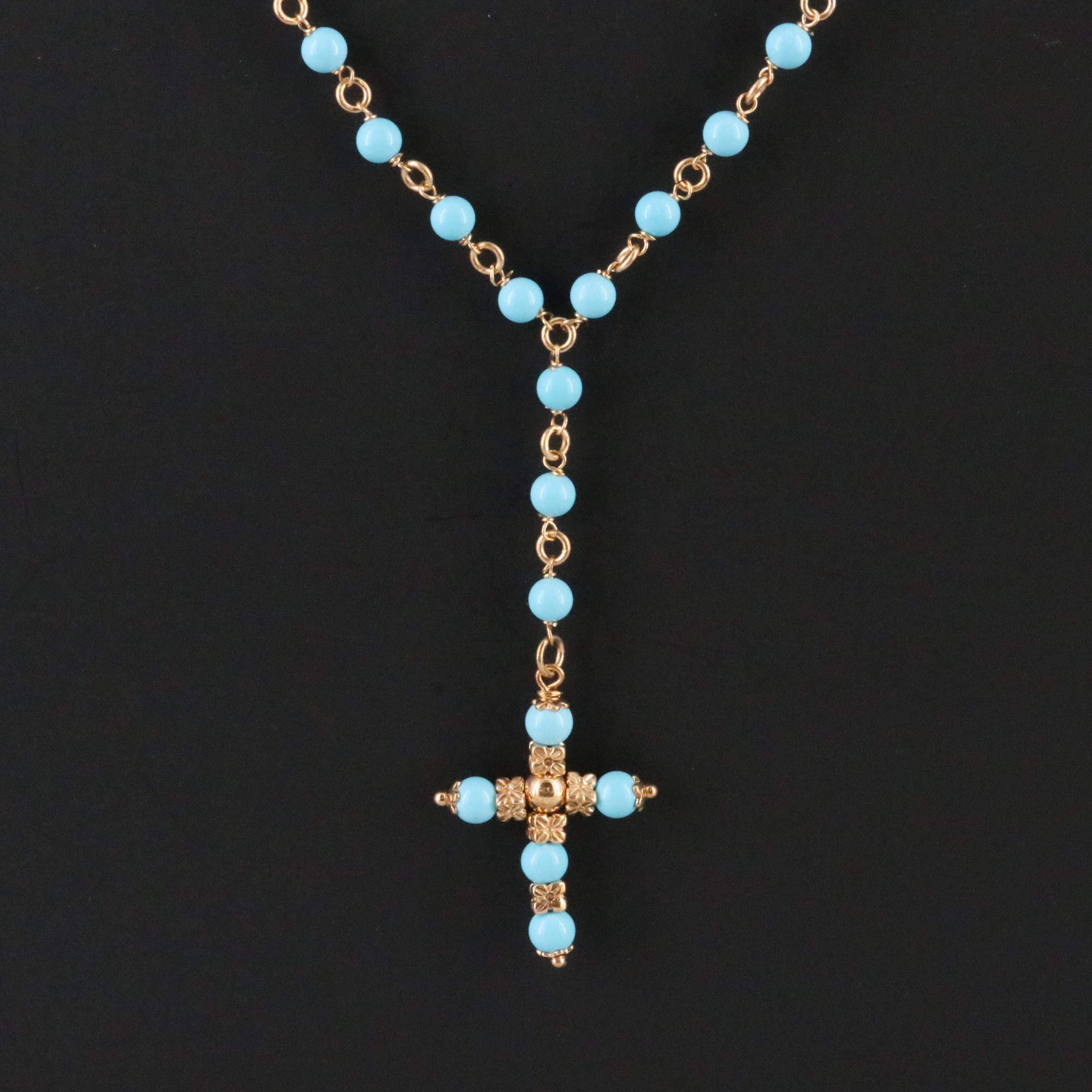14K Turquoise Rosary Necklace