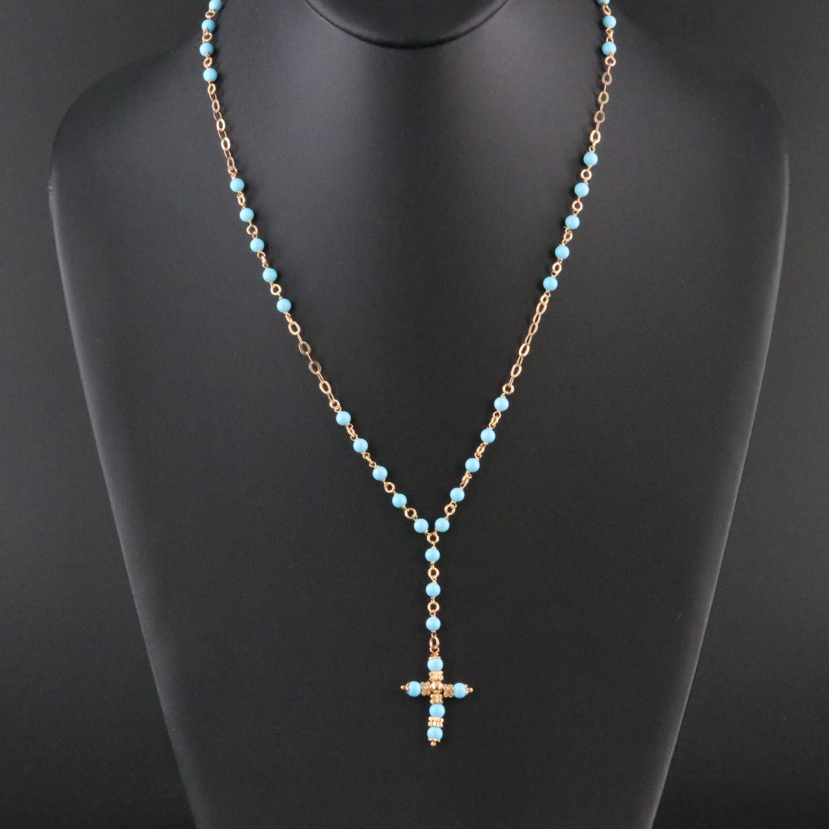 14K Turquoise Rosary Necklace
