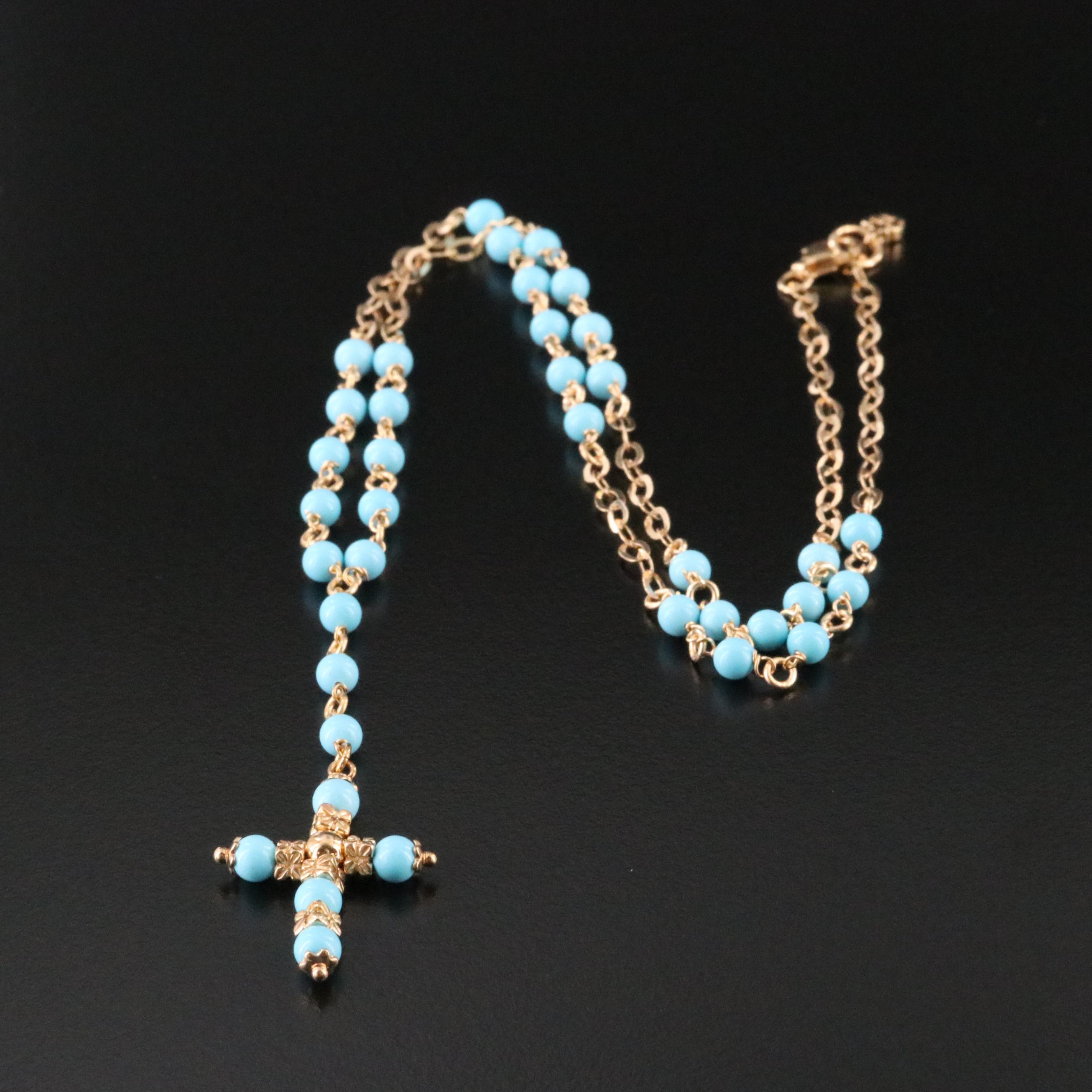 14K Turquoise Rosary Necklace