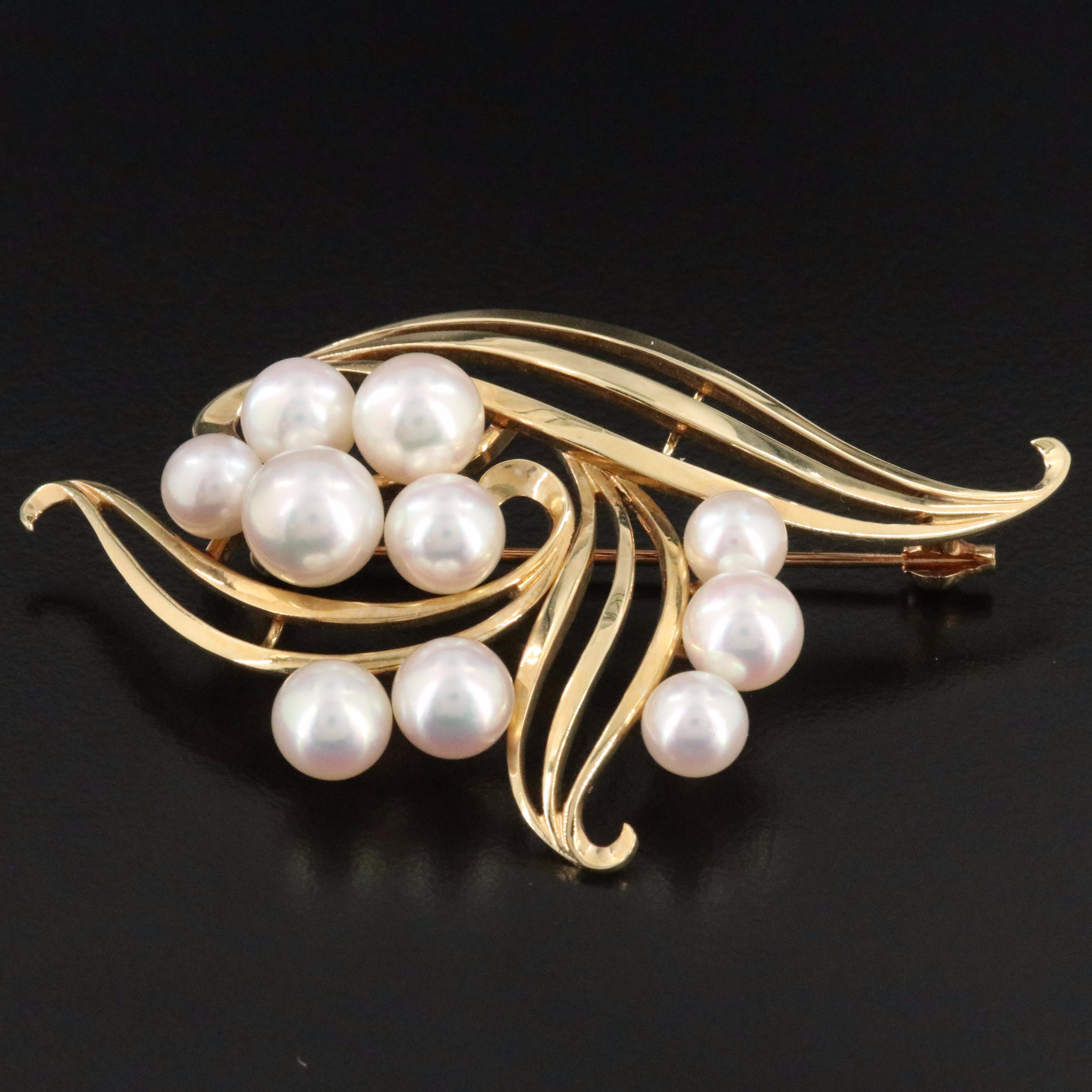 Mikimoto 14K Pearl Swirled Brooch