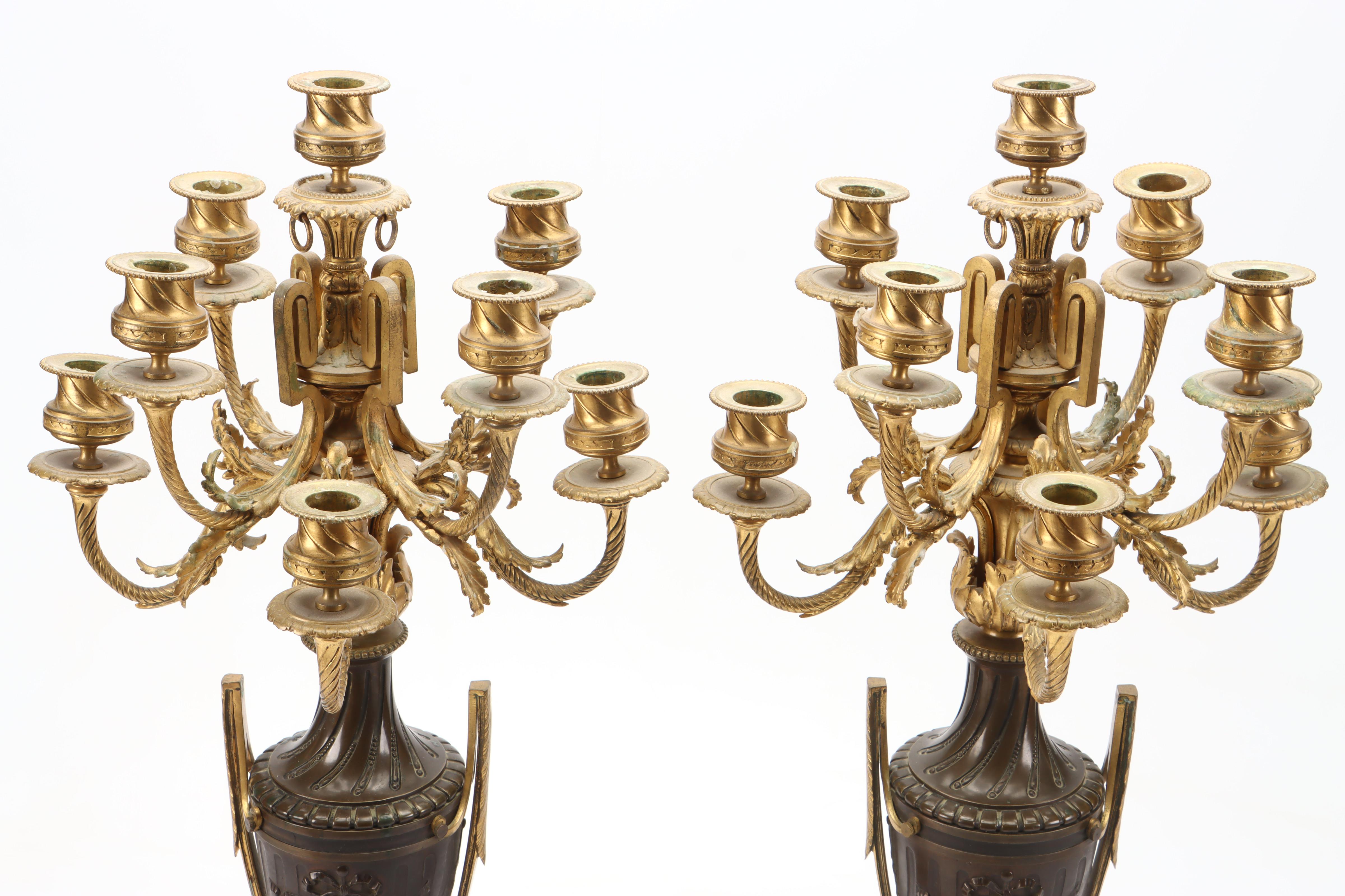 French Empire Bronze and Marble Candelabra