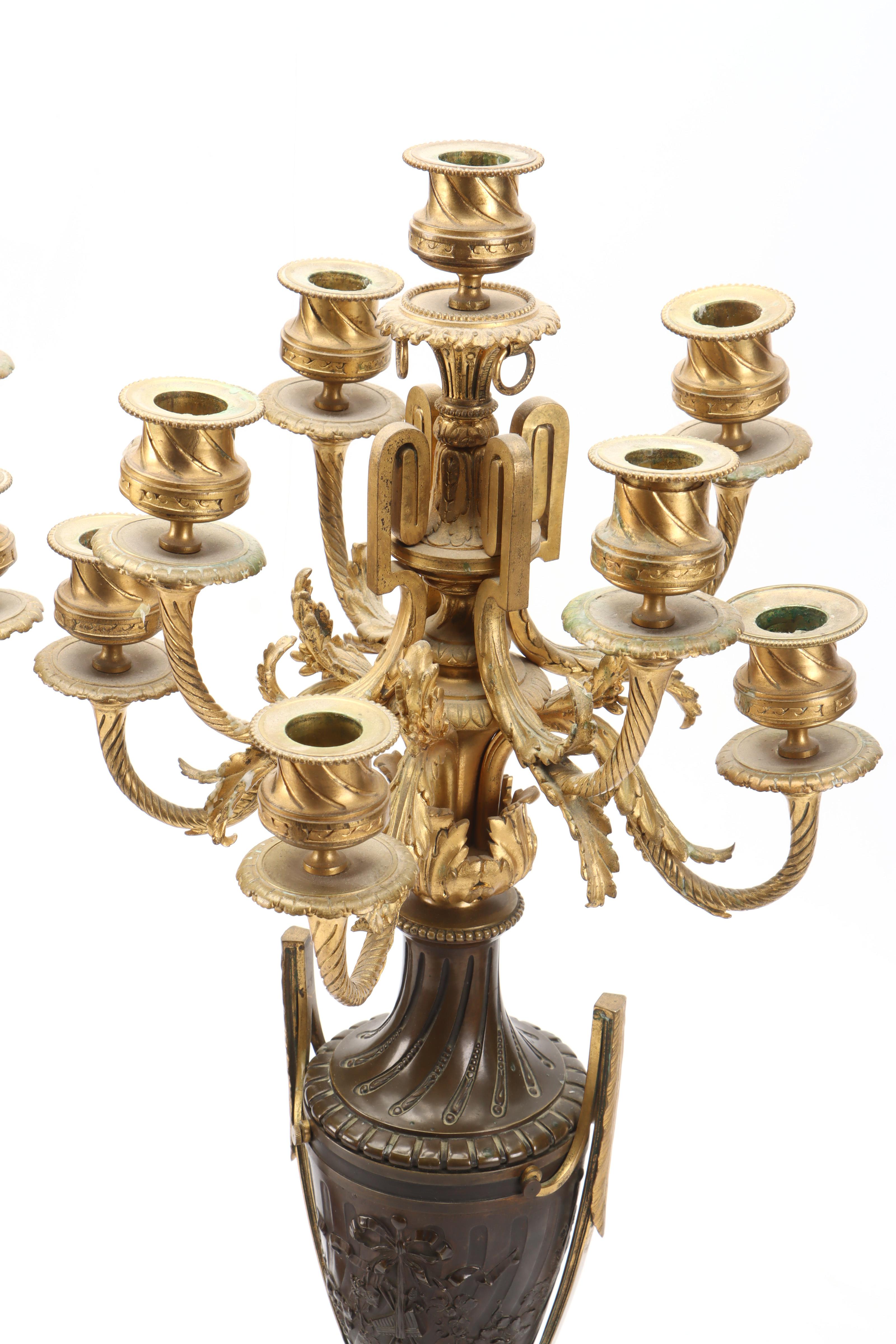 French Empire Bronze and Marble Candelabra