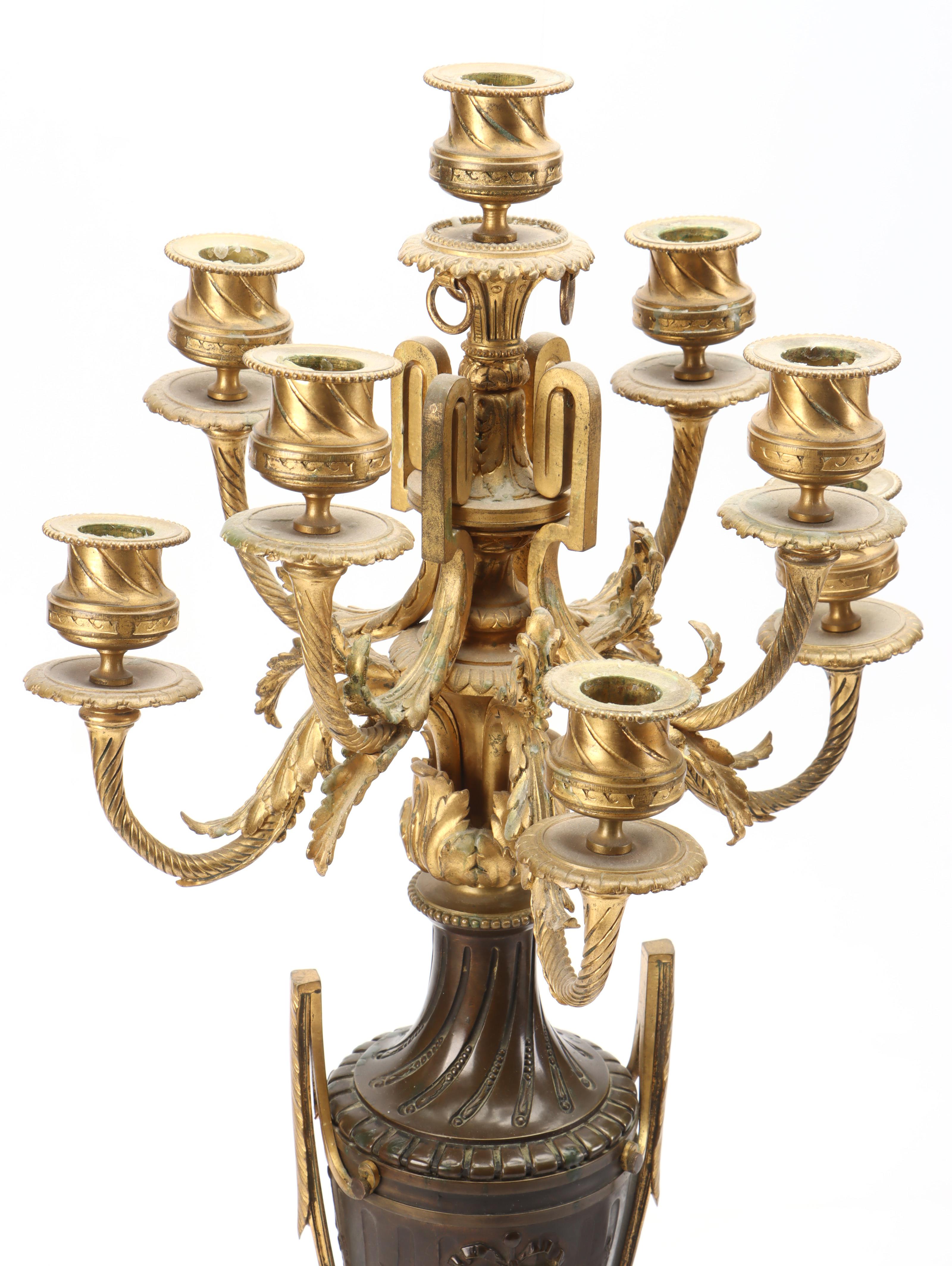 French Empire Bronze and Marble Candelabra