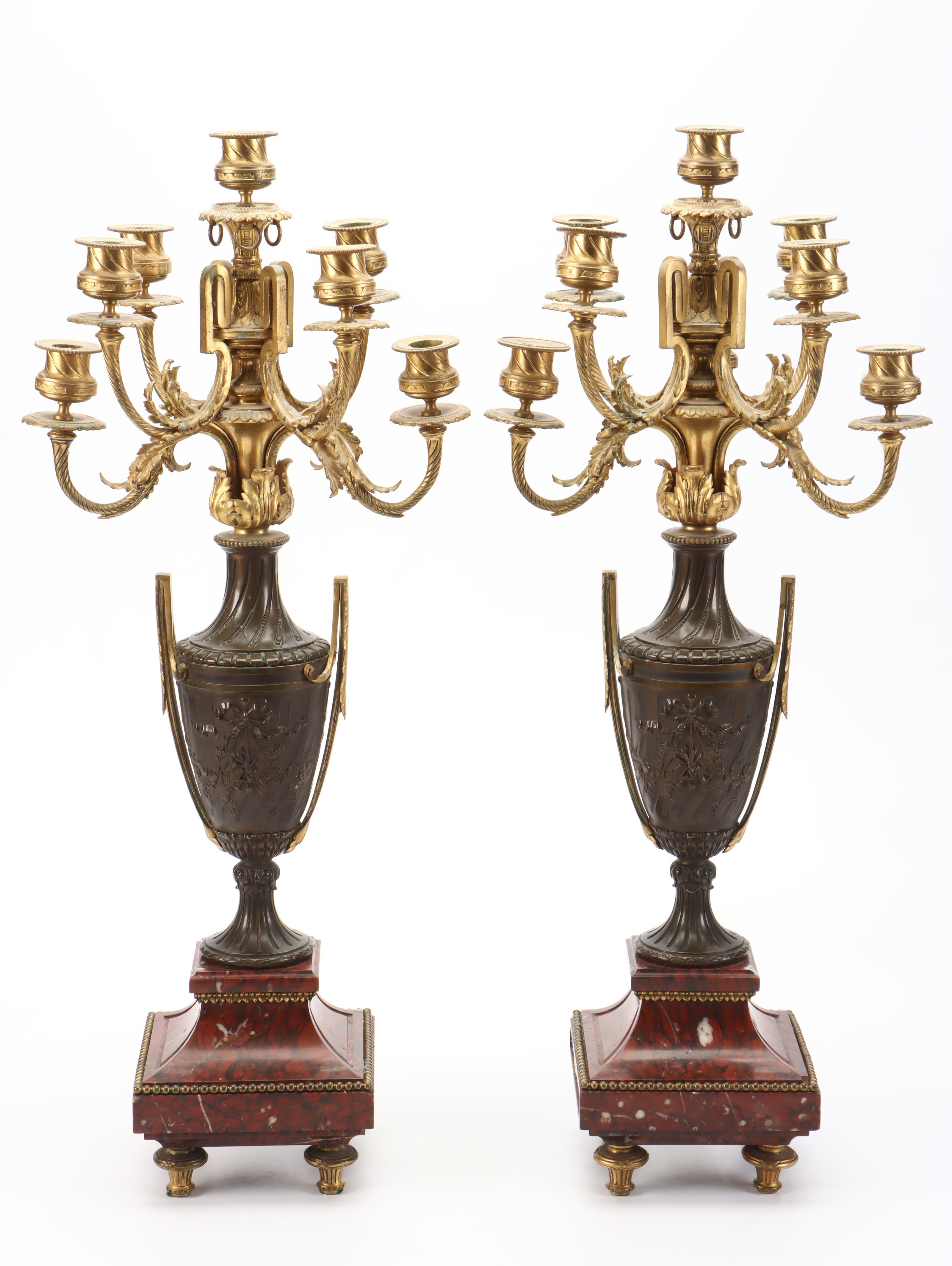 French Empire Bronze and Marble Candelabra