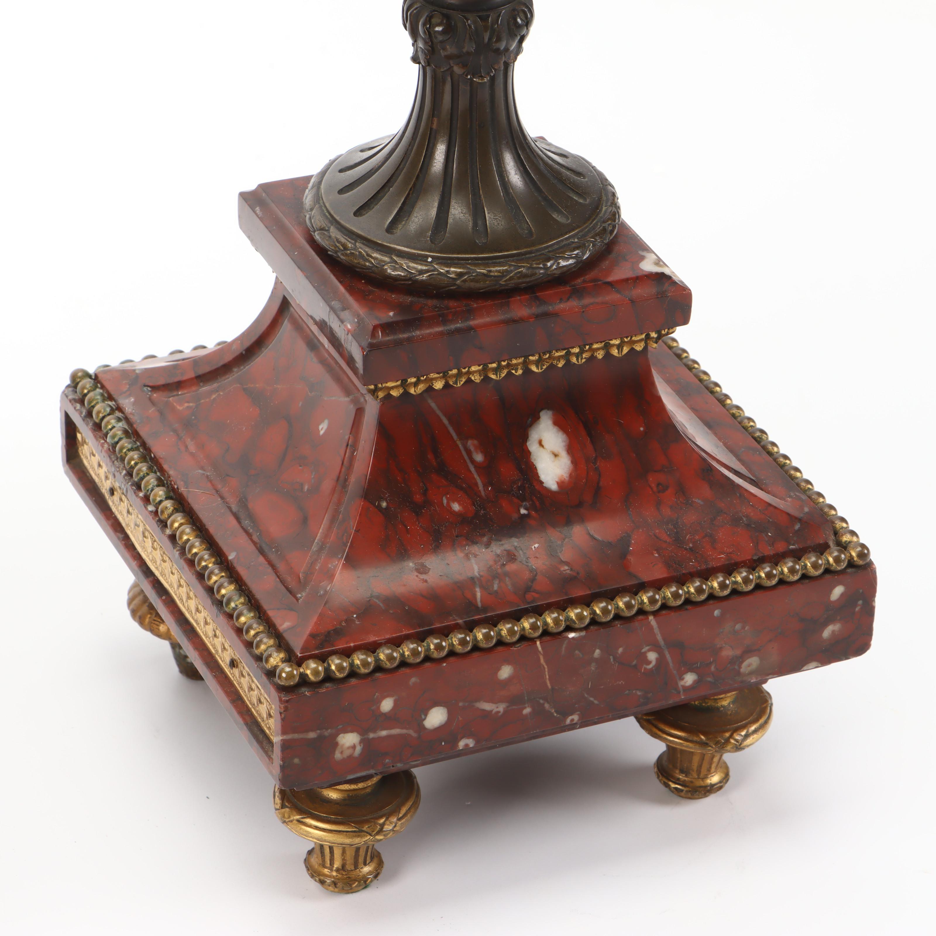 French Empire Bronze and Marble Candelabra