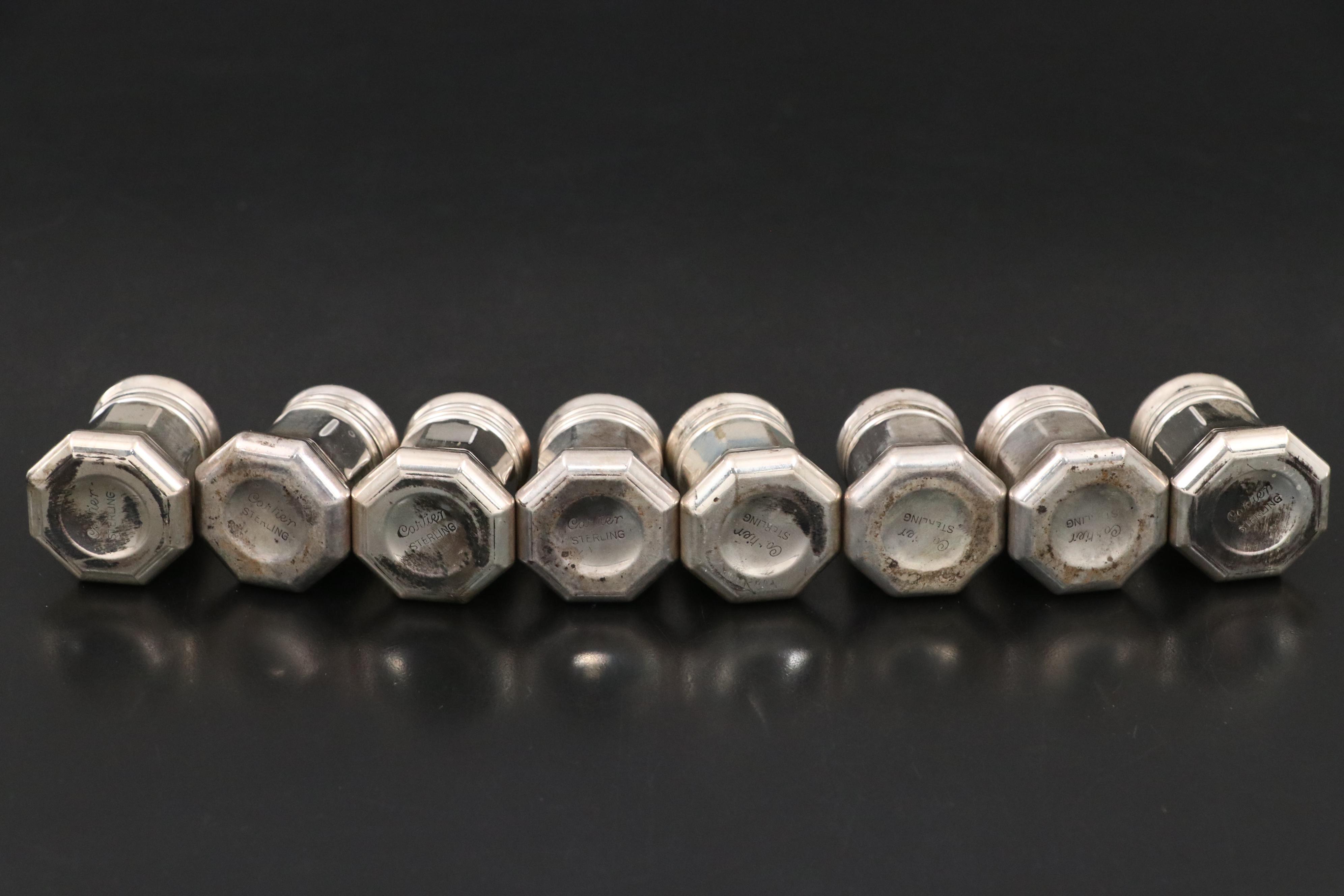 Cartier Sterling Silver Individual Salt and Pepper Shakers with Presentation Box