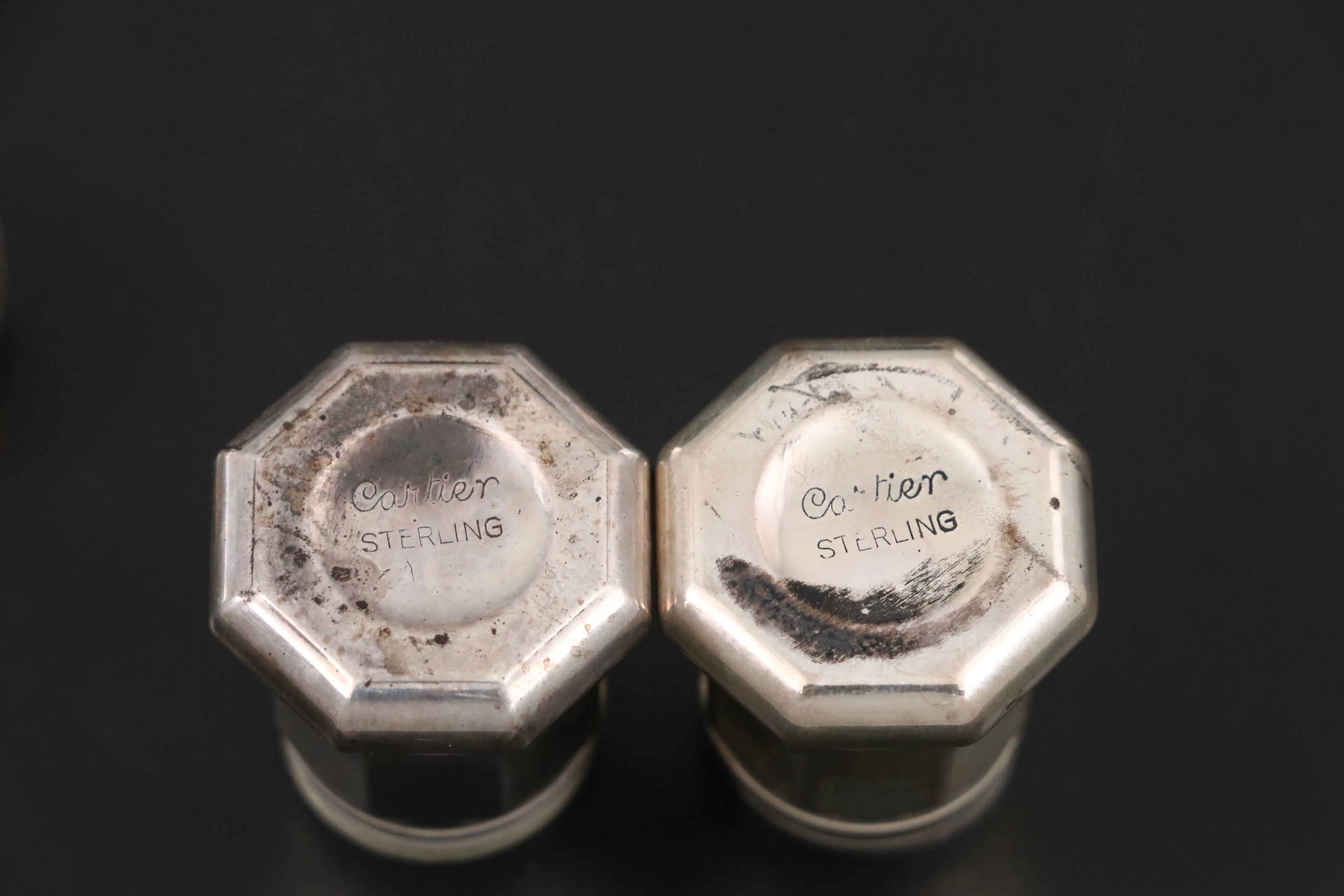 Cartier Sterling Silver Individual Salt and Pepper Shakers with Presentation Box