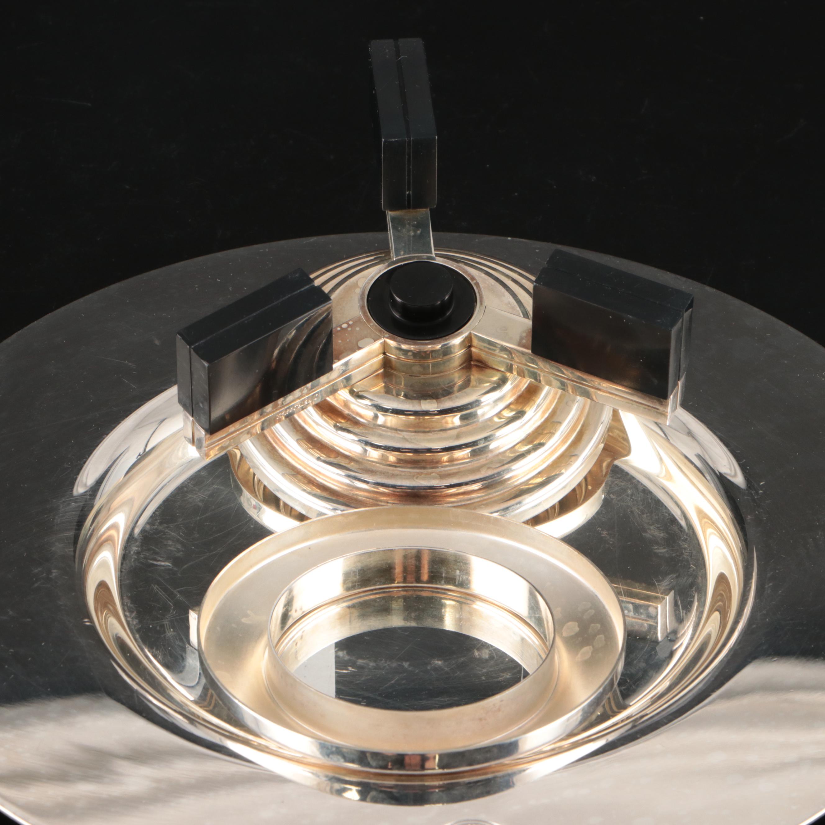 Petrossian Silver Plated Platter and Caviar Server with Waterford Desk Clocks