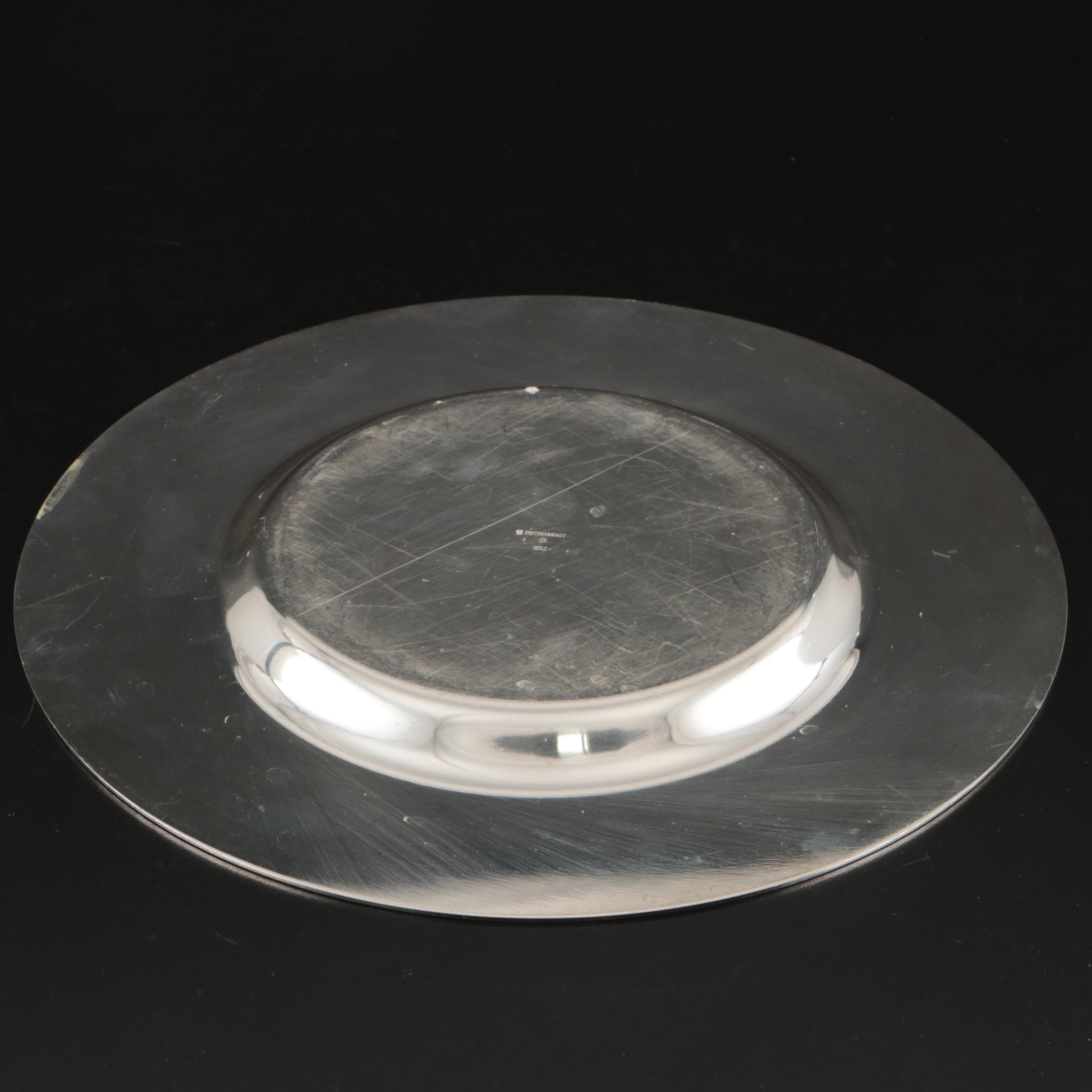 Petrossian Silver Plated Platter and Caviar Server with Waterford Desk Clocks