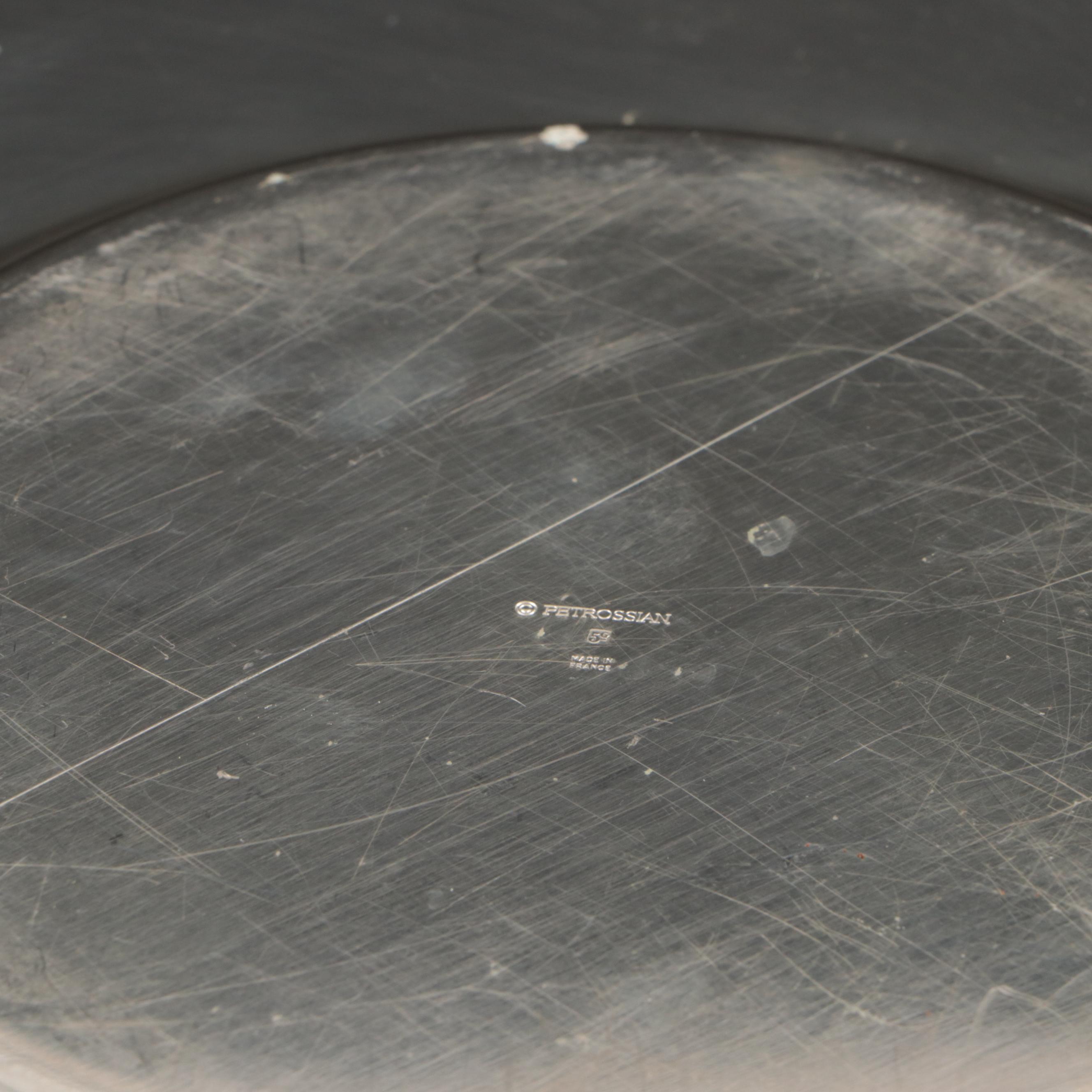 Petrossian Silver Plated Platter and Caviar Server with Waterford Desk Clocks