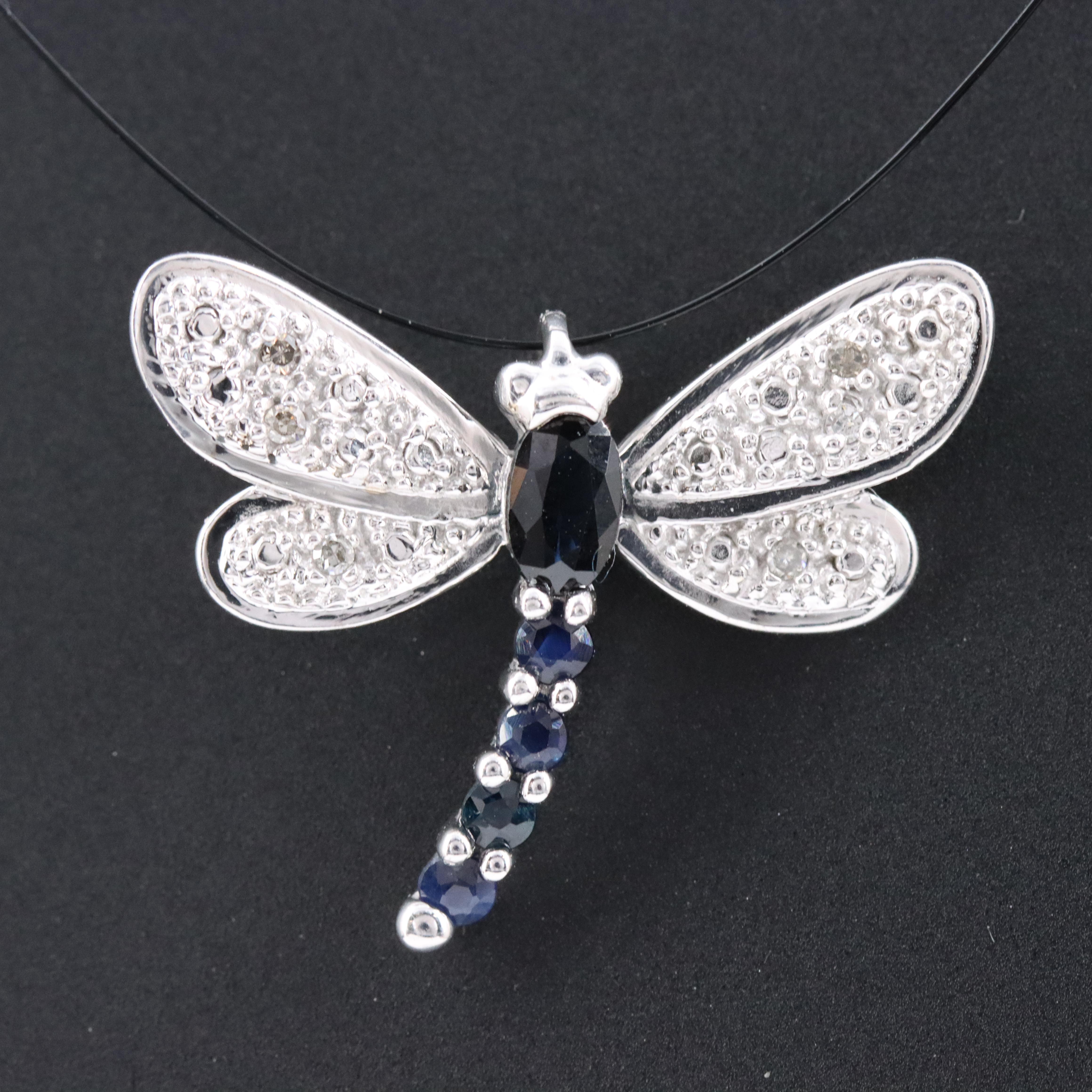14K Sapphire and Diamond Dragonfly Pendant