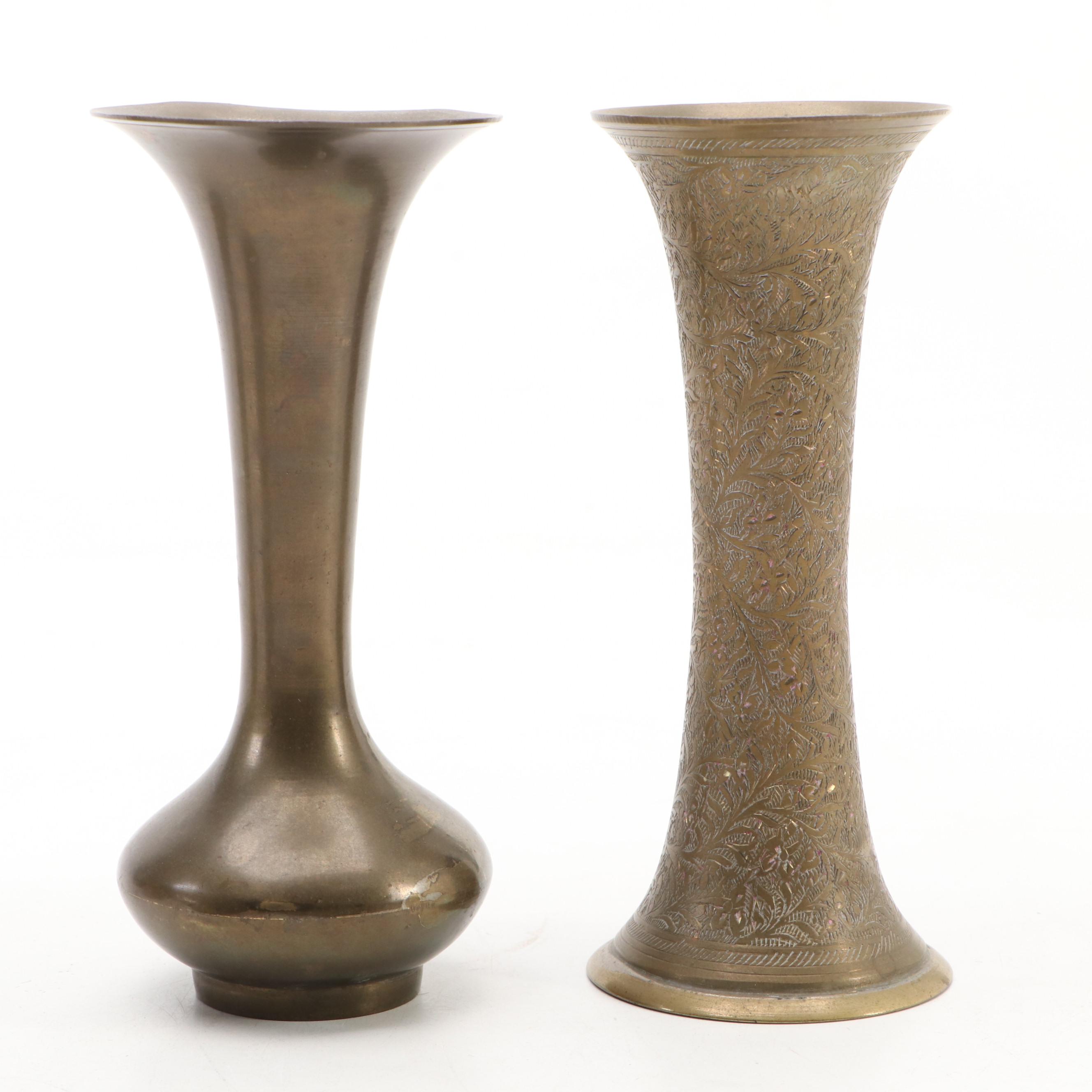 Brass Bud Vases with Embossed Pitcher and Dhokra Owl Figure