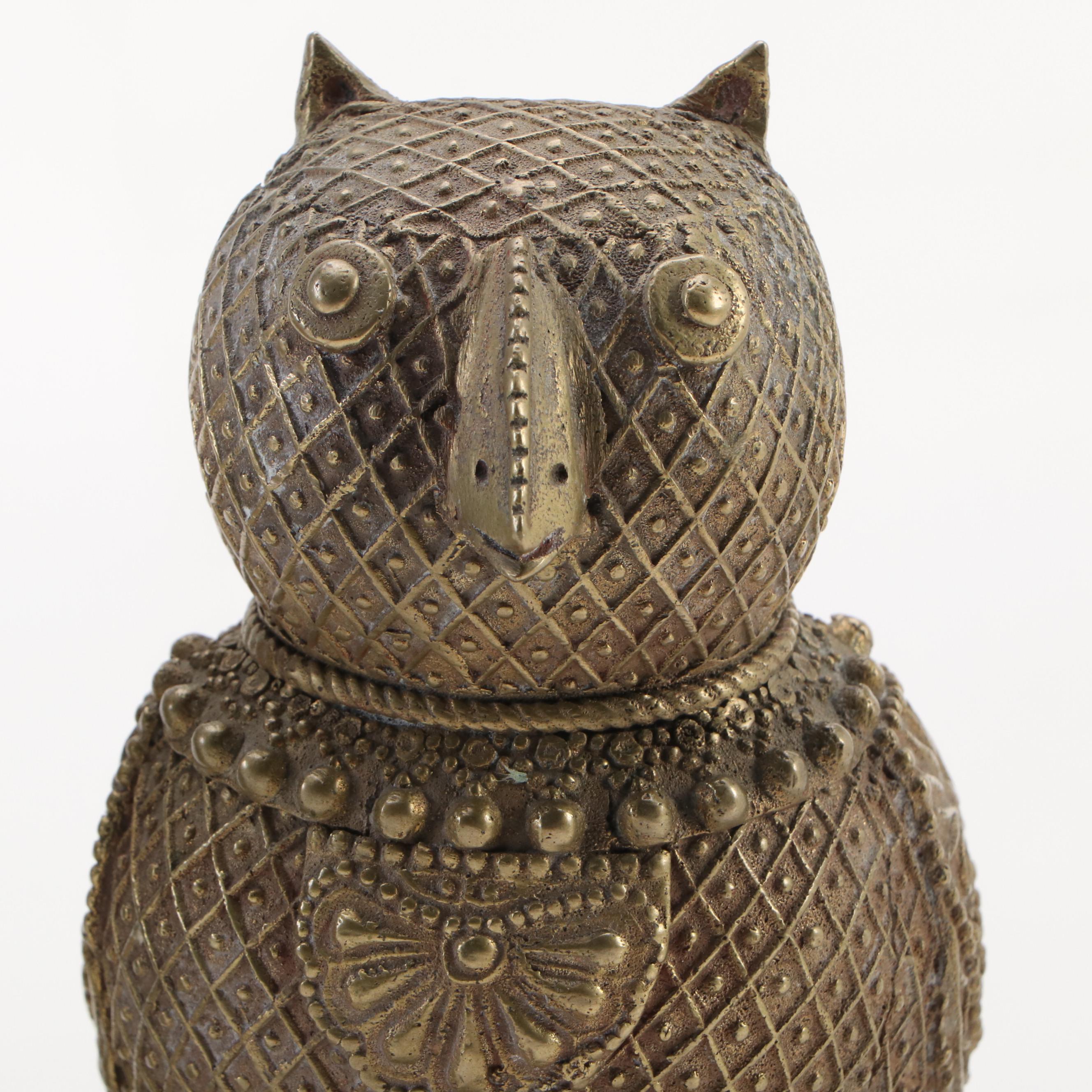 Brass Bud Vases with Embossed Pitcher and Dhokra Owl Figure