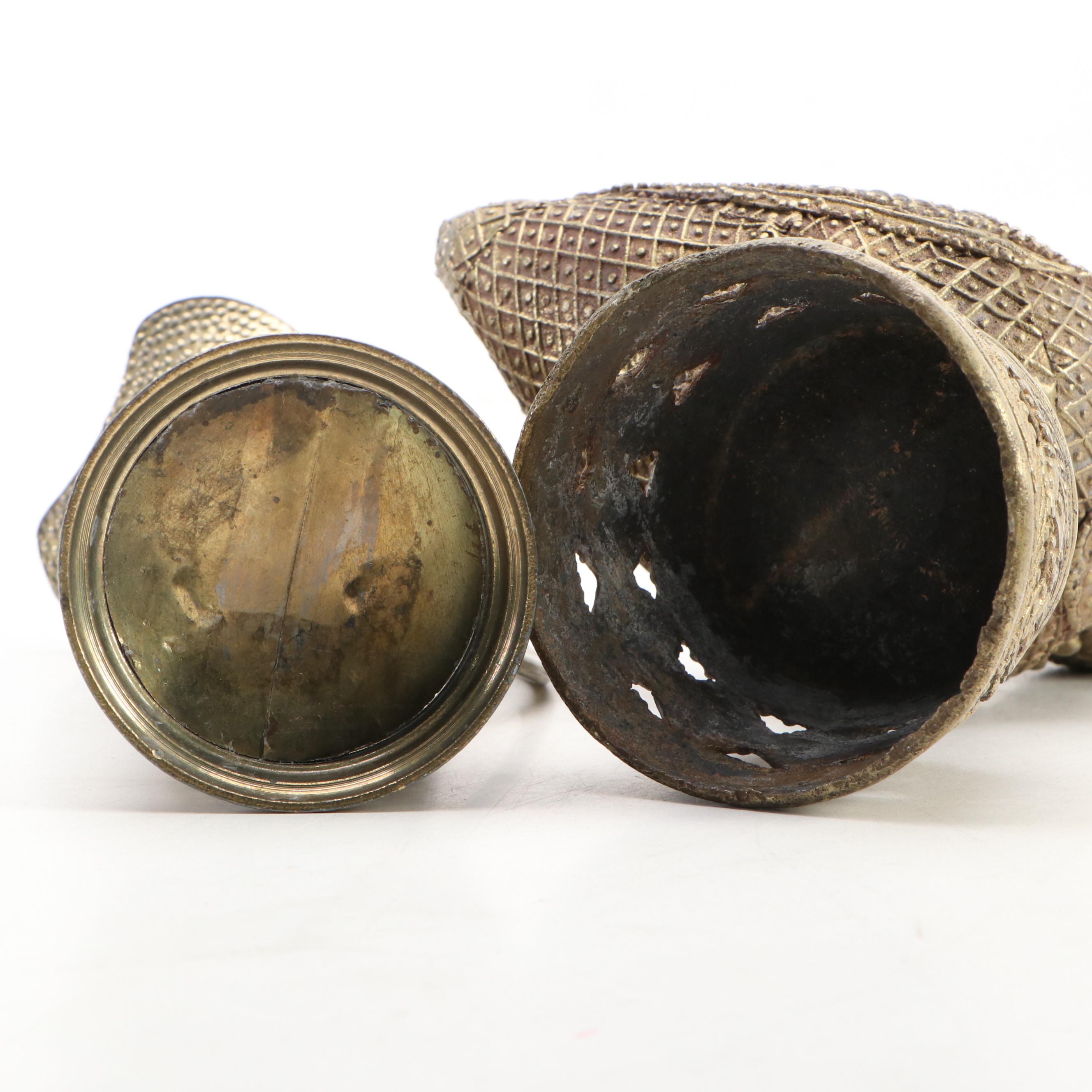 Brass Bud Vases with Embossed Pitcher and Dhokra Owl Figure