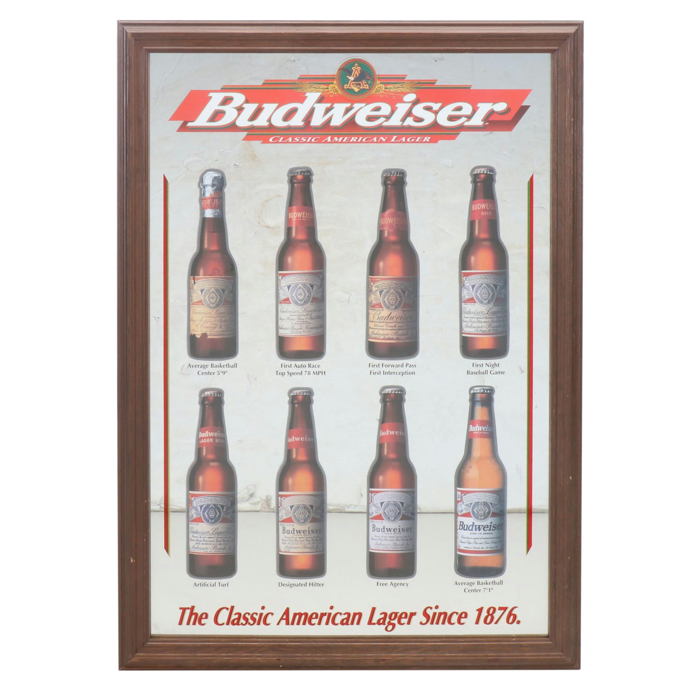 Anheuser-Busch Budweiser Framed Mirror, Late 20th Century