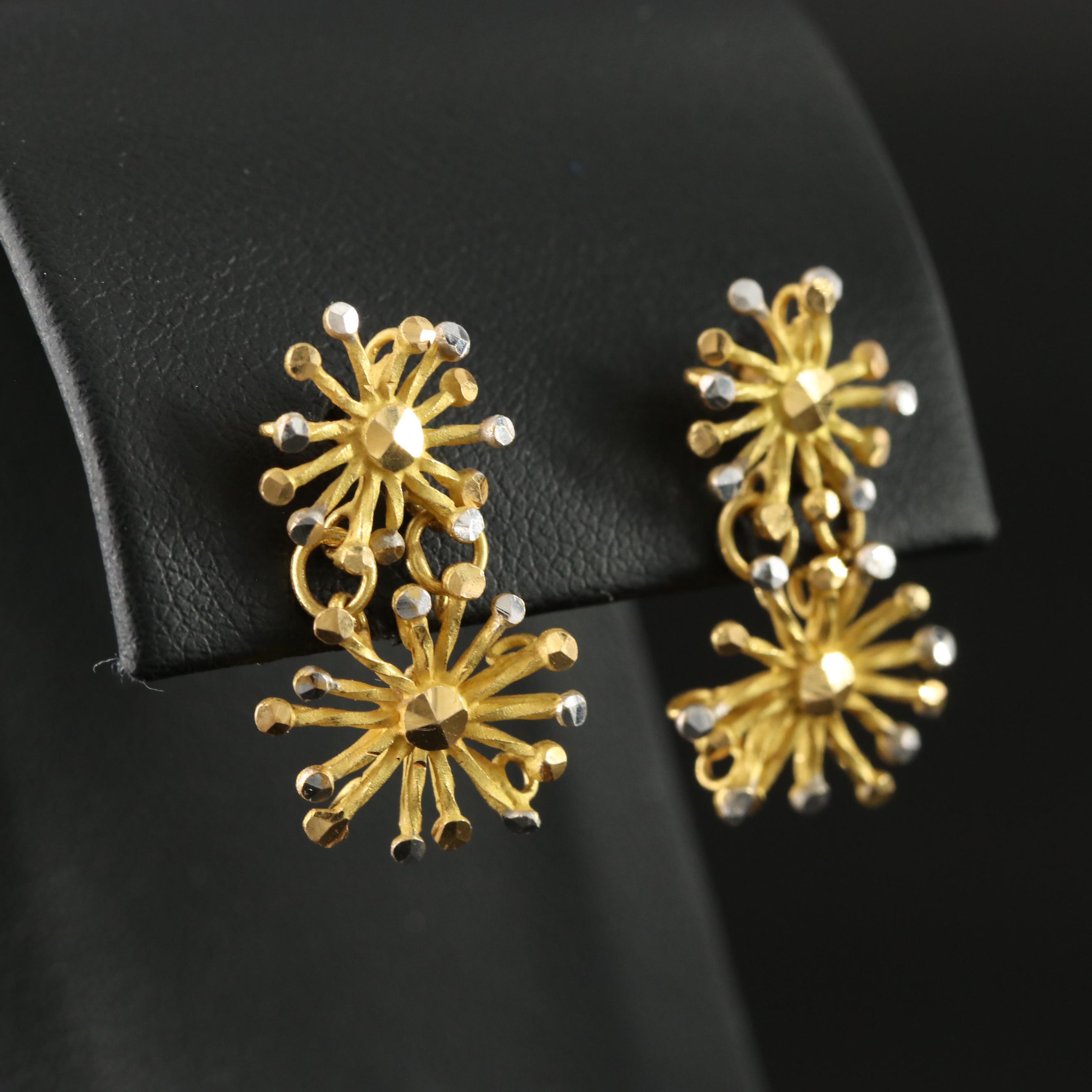 21K Two-Tone Floral Earrings