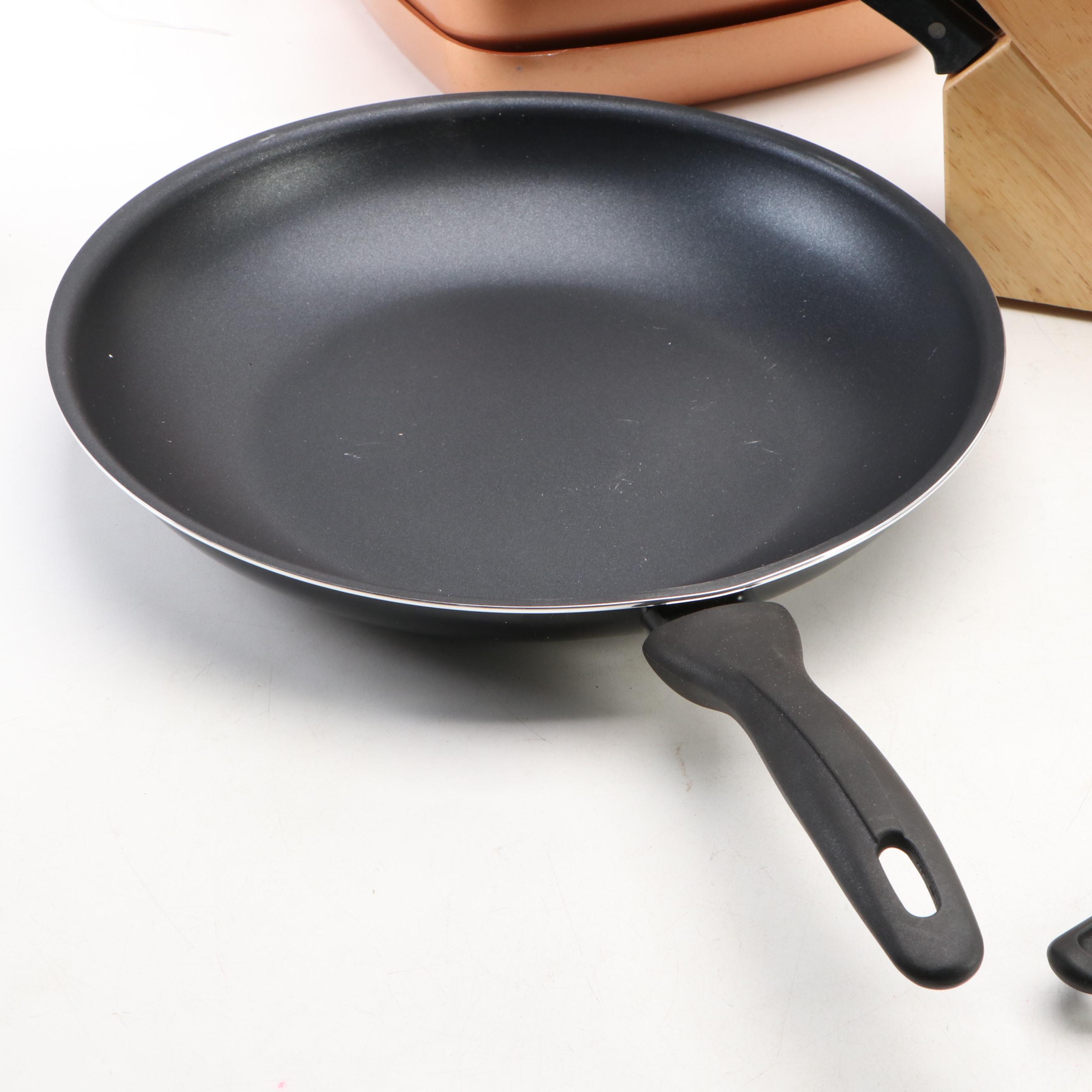 Copper Chef Deep Square Copper Pan with Other Kitchenware