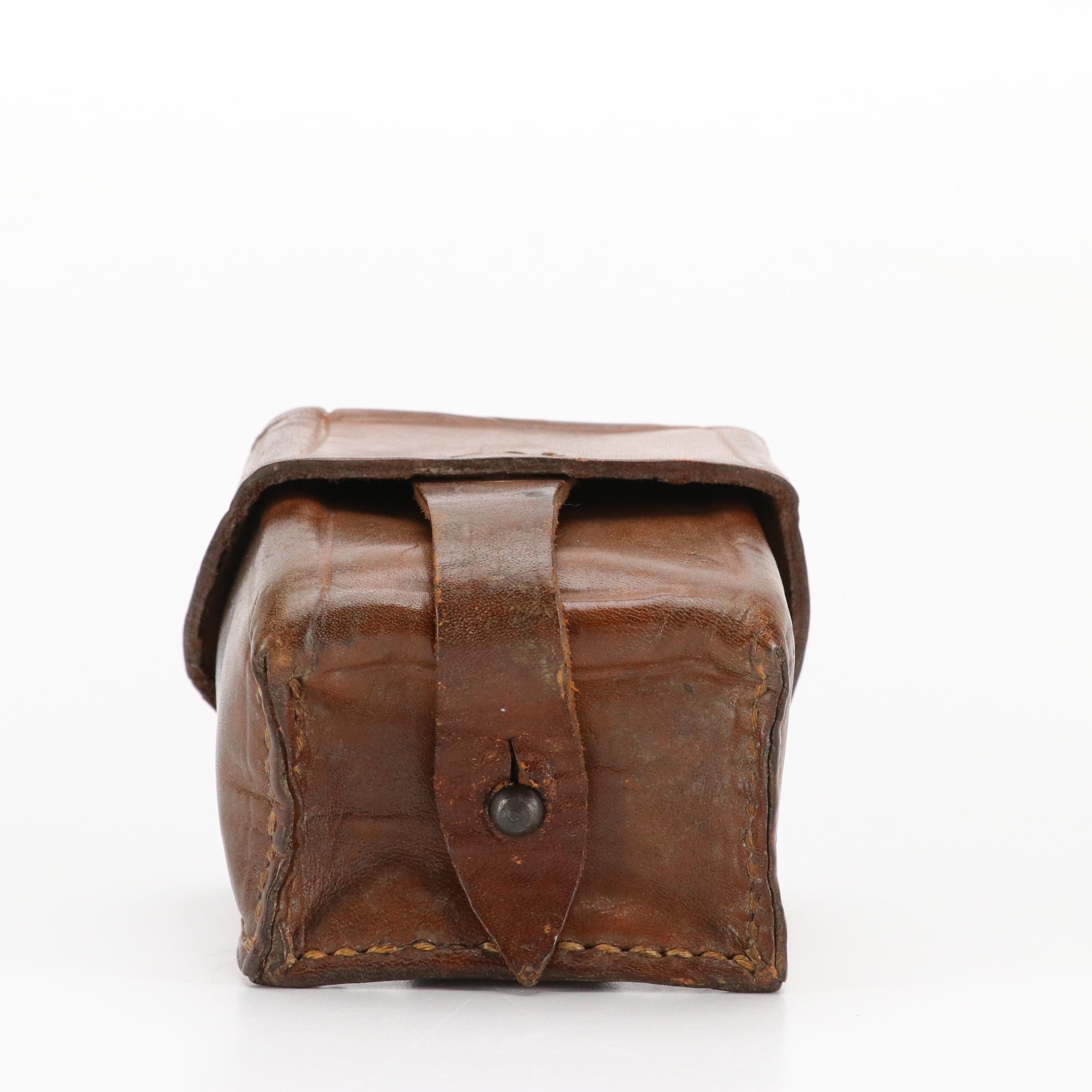 Czech Style Brown Leather Ammo Belt Pouch, Mid-20th Century