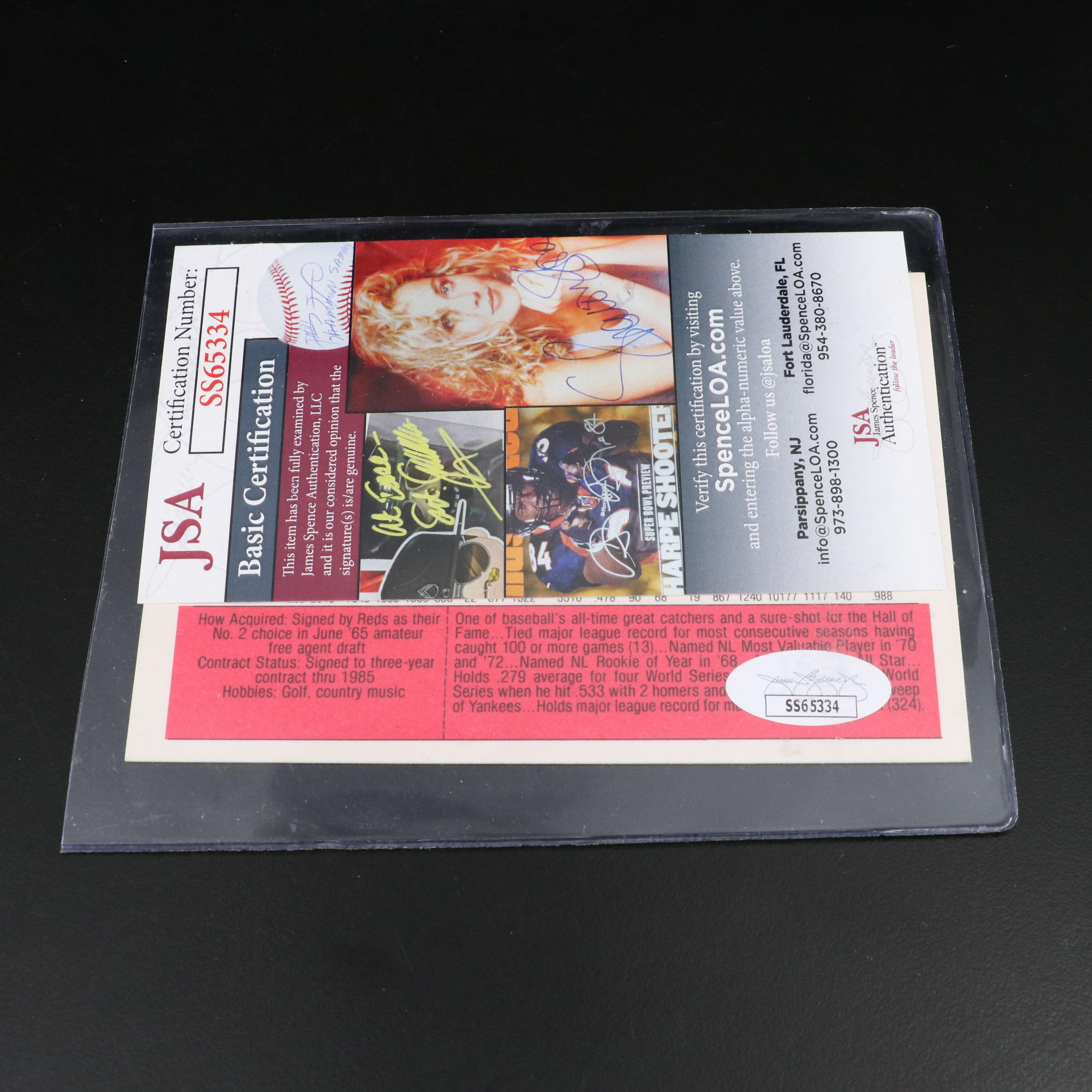 Pete Rose and Johnny Bench Signed Cincinnati Reds Baseball Cards, JSA