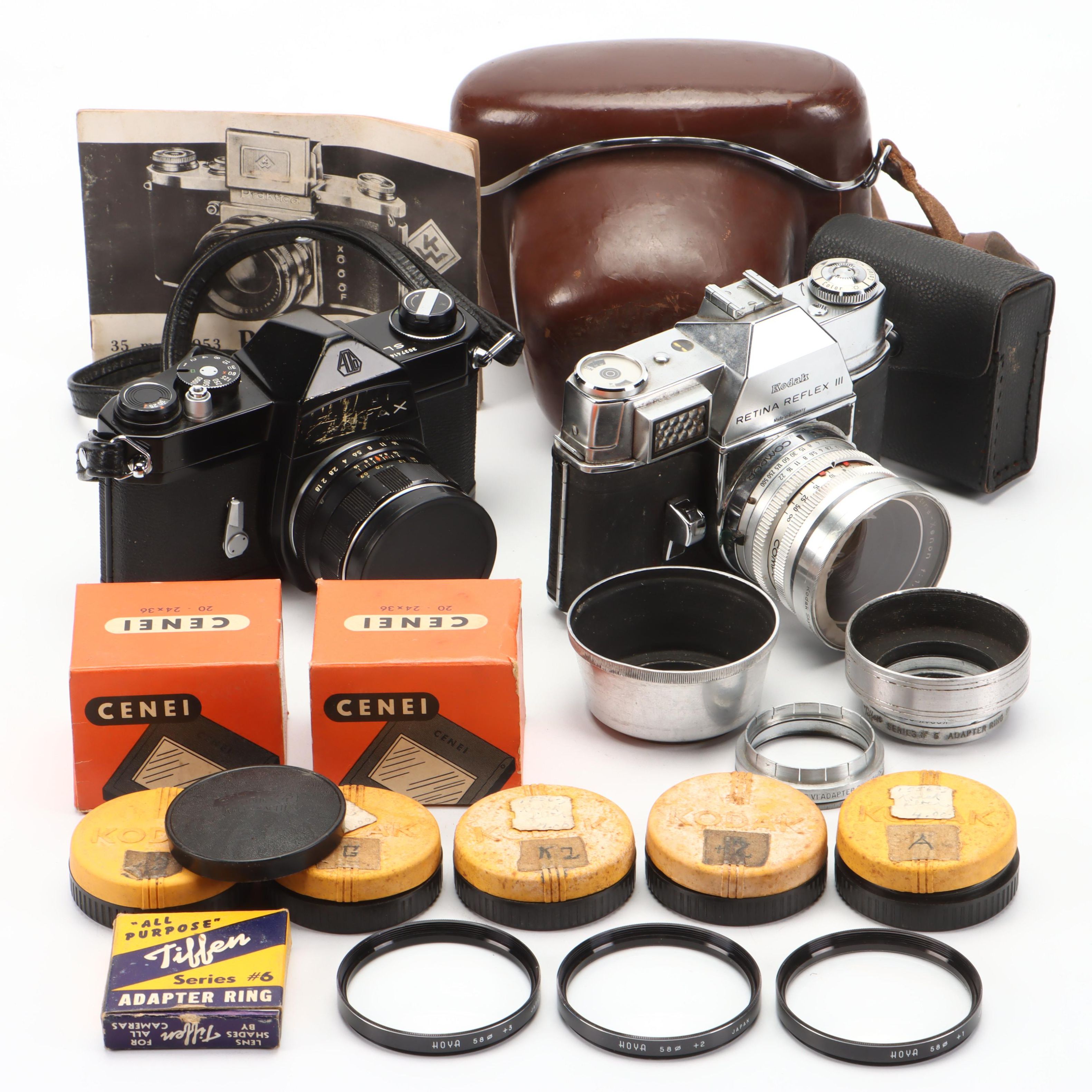 Kodak Retina Reflex III and Pentax SLR Camera with Lenses, Cases and More