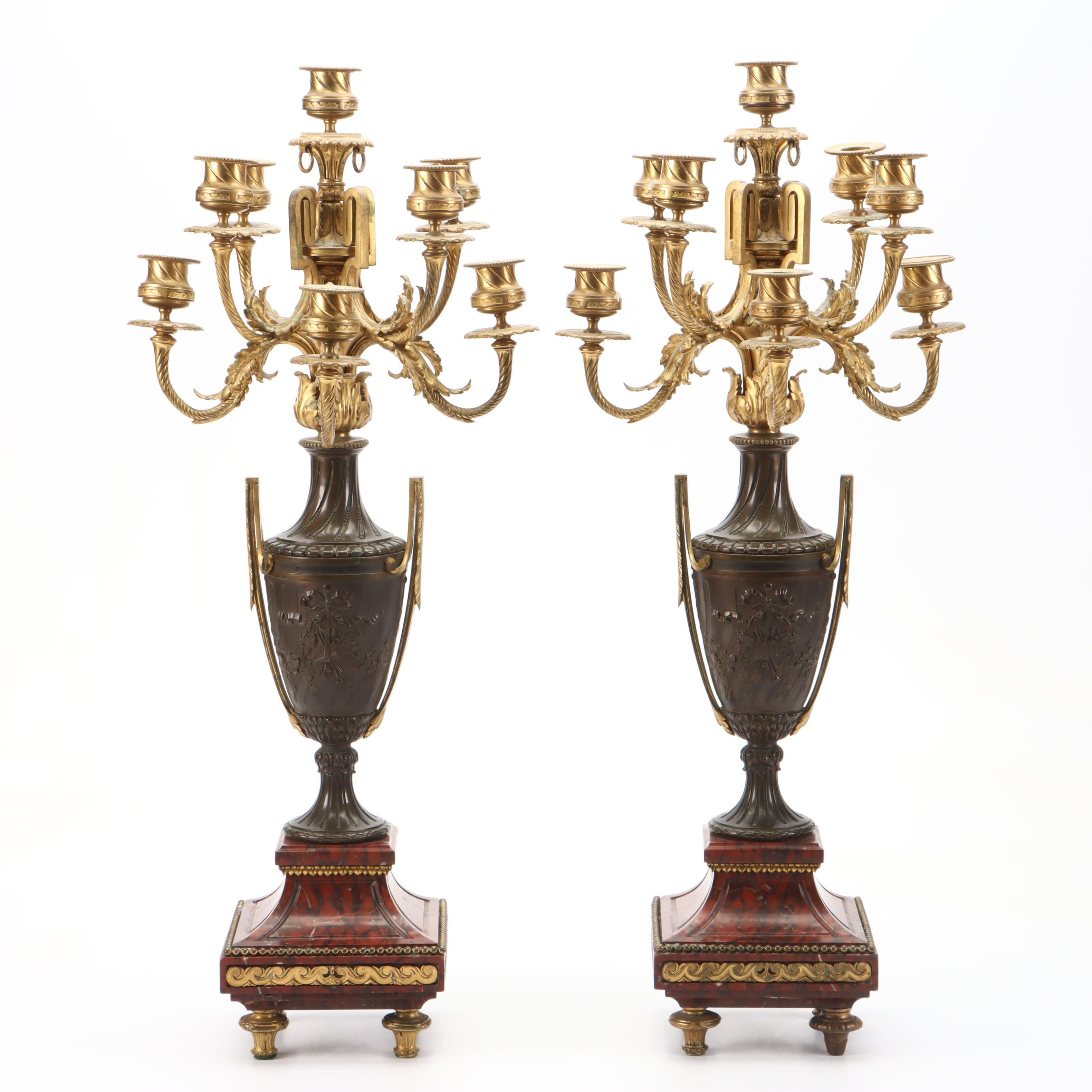French Empire Bronze and Marble Candelabra