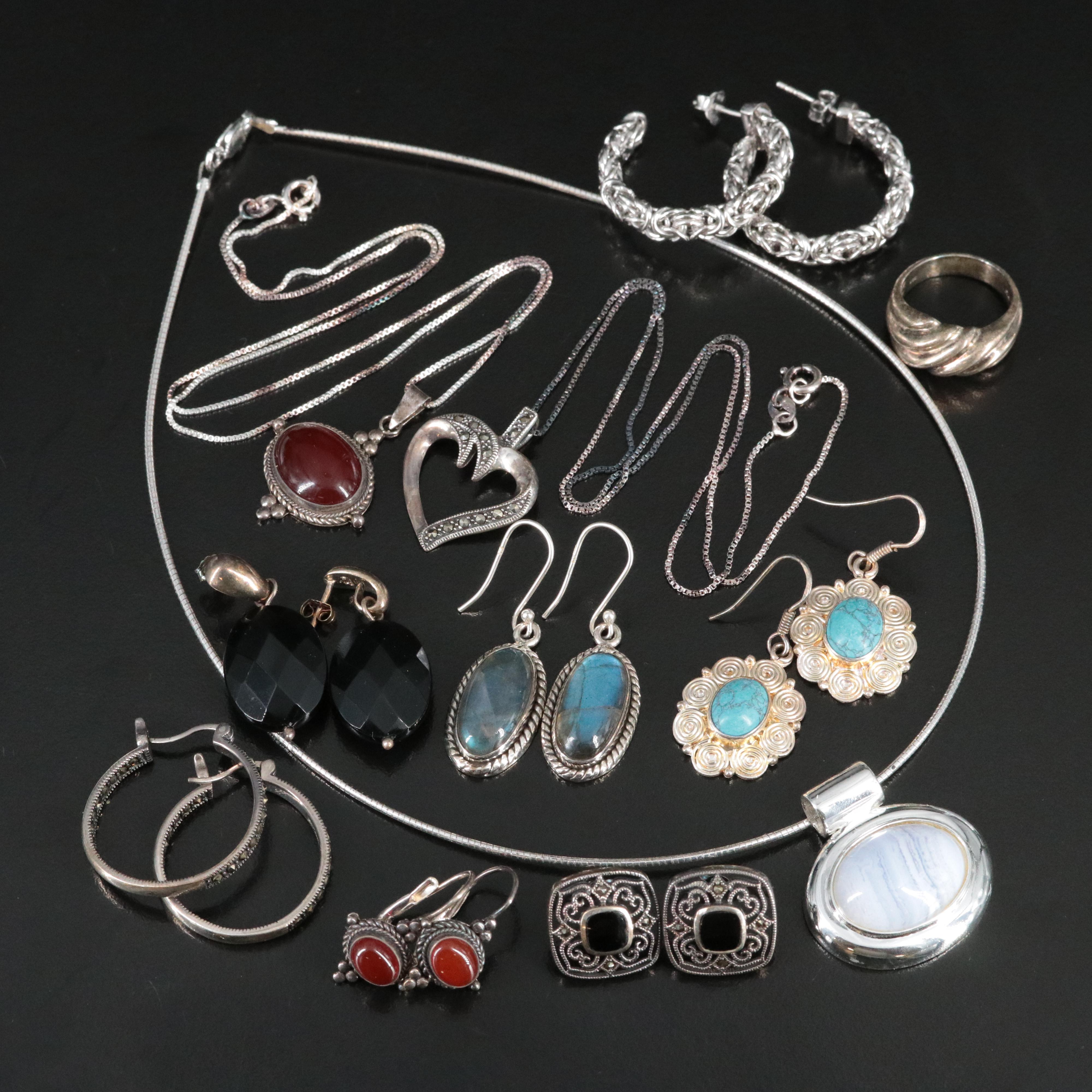 Sterling Gemstone Jewelry Collection Including Lace Agate