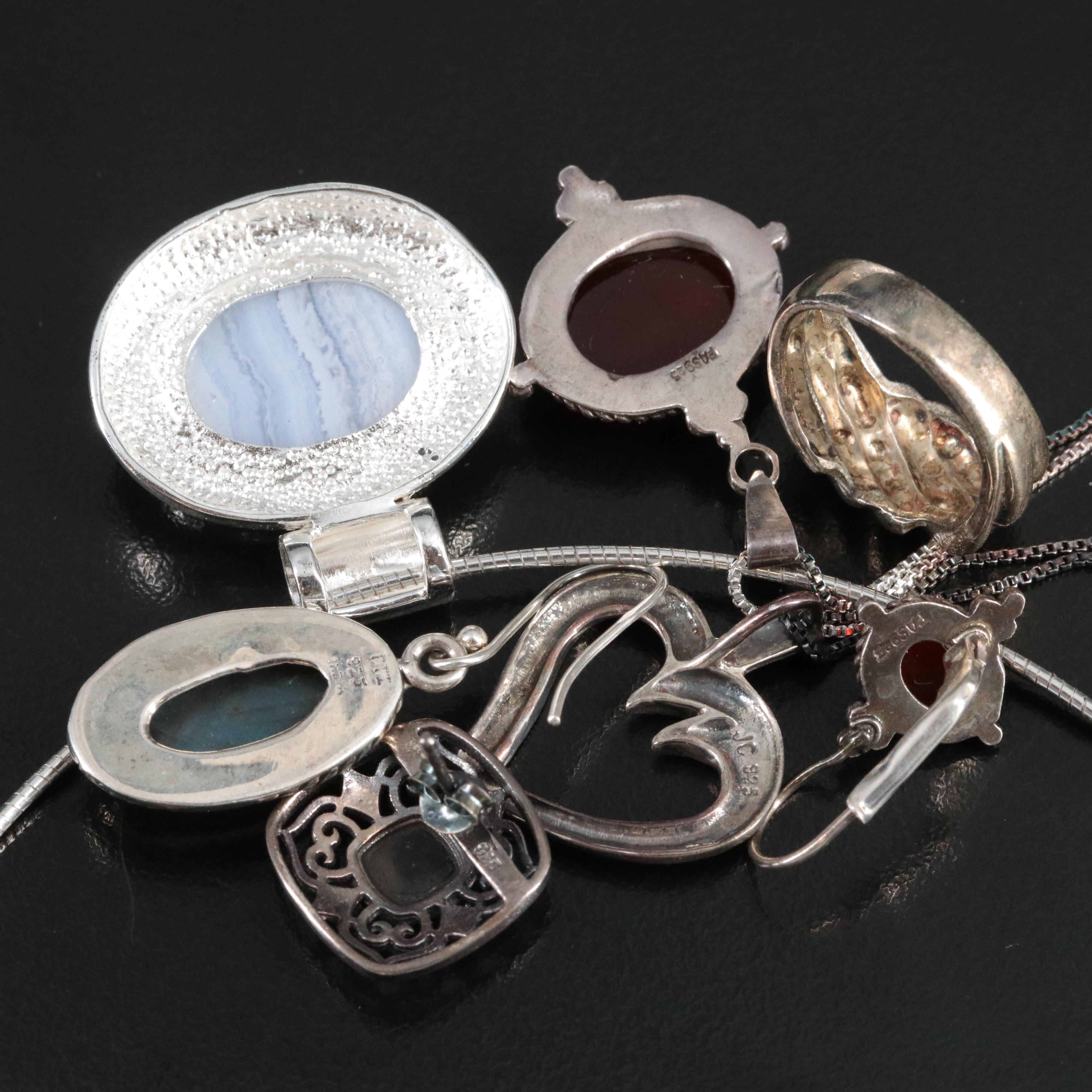 Sterling Gemstone Jewelry Collection Including Lace Agate