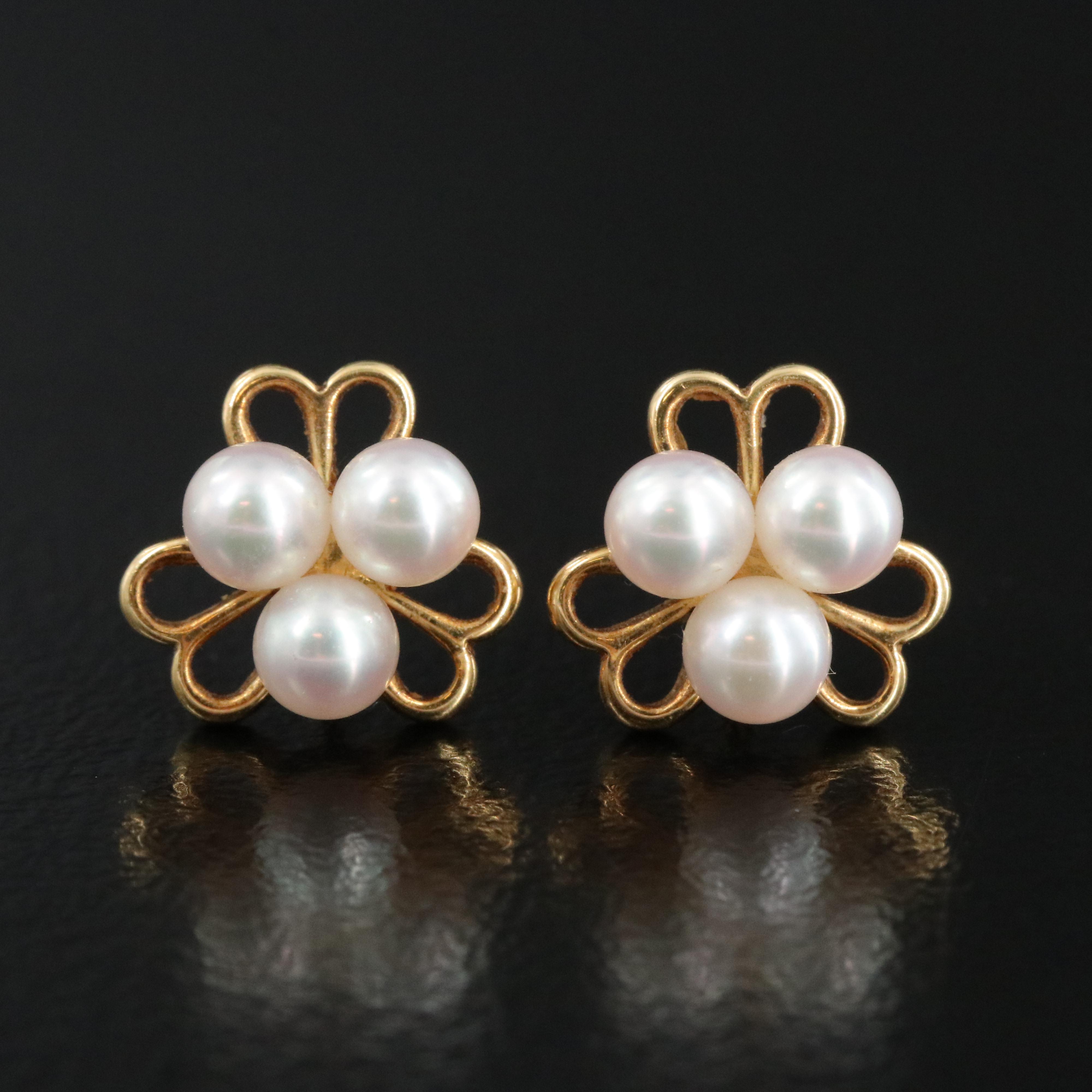 Mikimoto 18K Pearl Heart Trinity Earrings